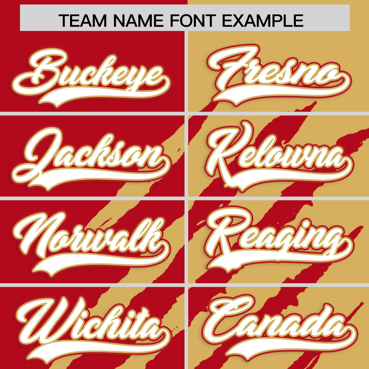 Custom Red Old Gold Split Tiger Claw Scratch Pattern Baseball Jersey