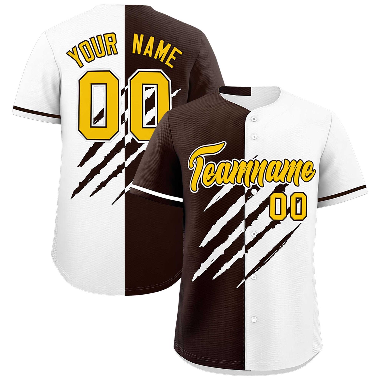 Custom Brown White Split Tiger Claw Scratch Pattern Baseball Jersey