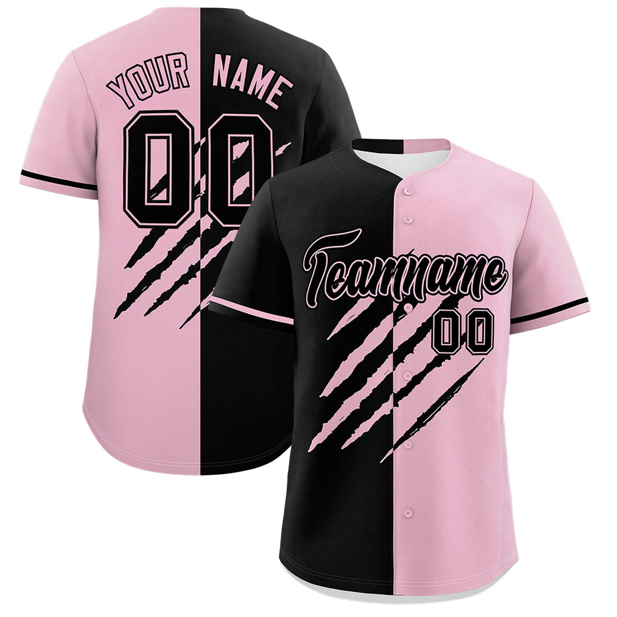 Custom Black Light Pink Split Tiger Claw Scratch Pattern Baseball Jersey