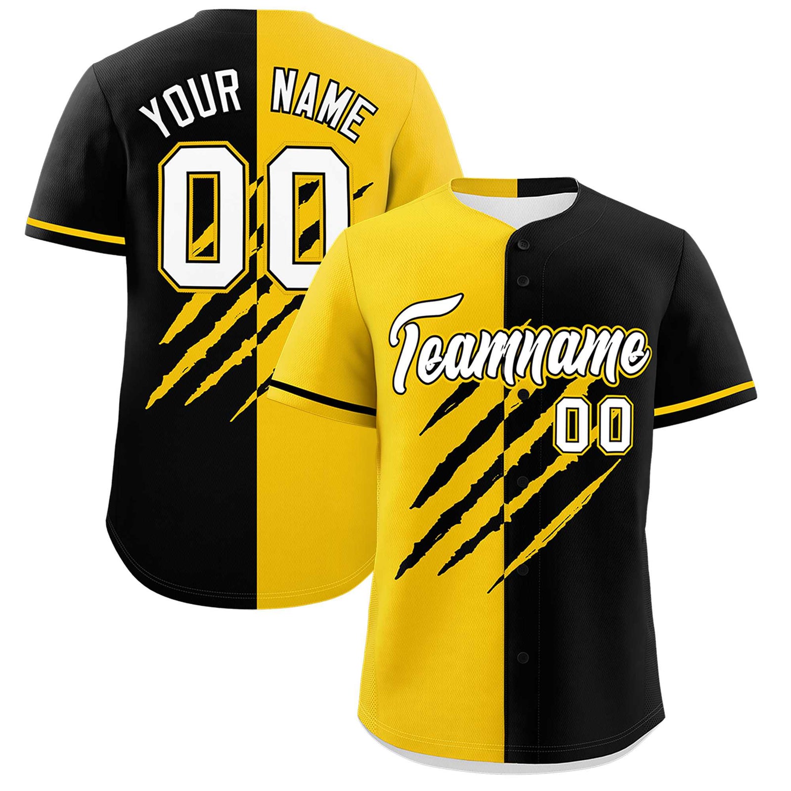 Custom Gold Black Split Tiger Claw Scratch Pattern Baseball Jersey
