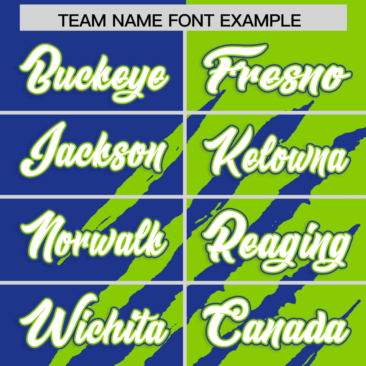 Custom Royal Blue Neon Green Split Tiger Claw Scratch Pattern Baseball Jersey