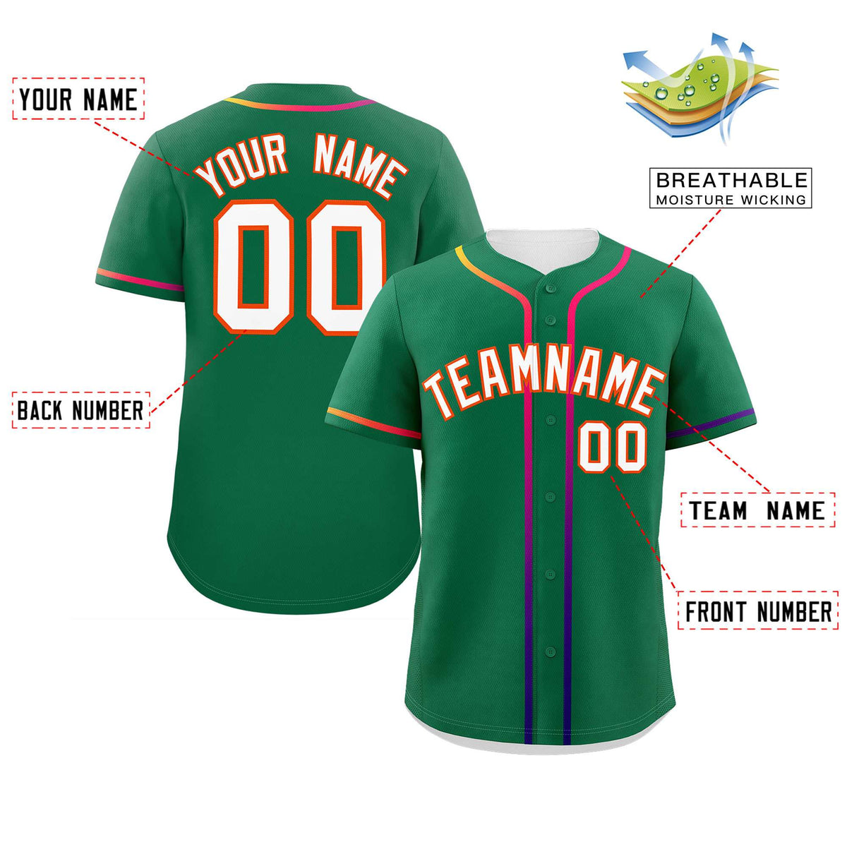 Custom Kelly Green White Personalized Gradient Ribbed Design Authentic Baseball Jersey