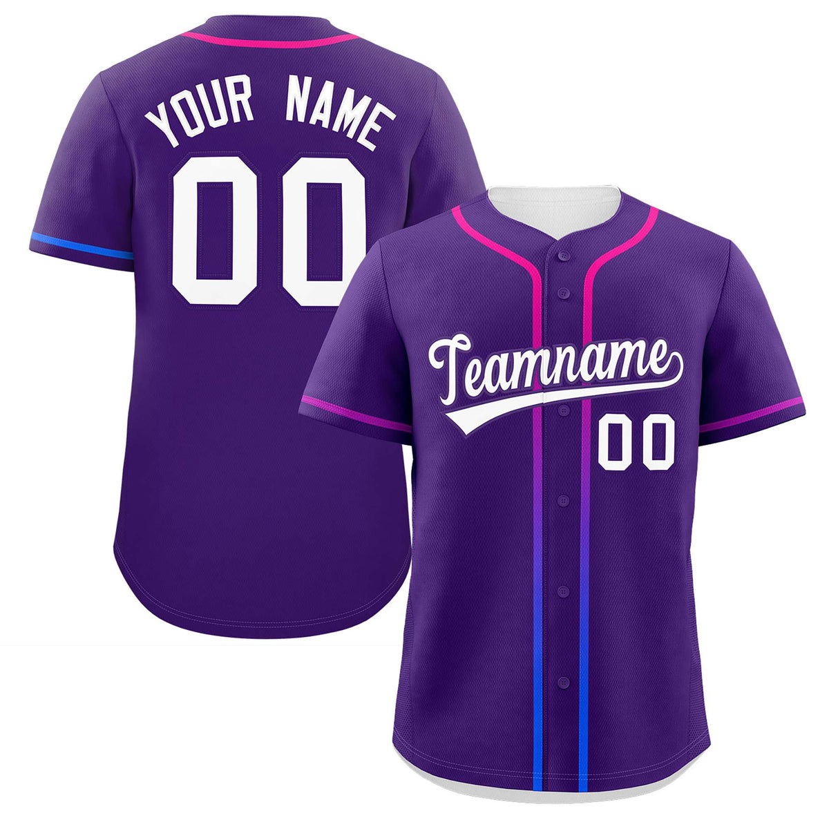 Custom Purple White Personalized Gradient Ribbed Design Authentic Baseball Jersey