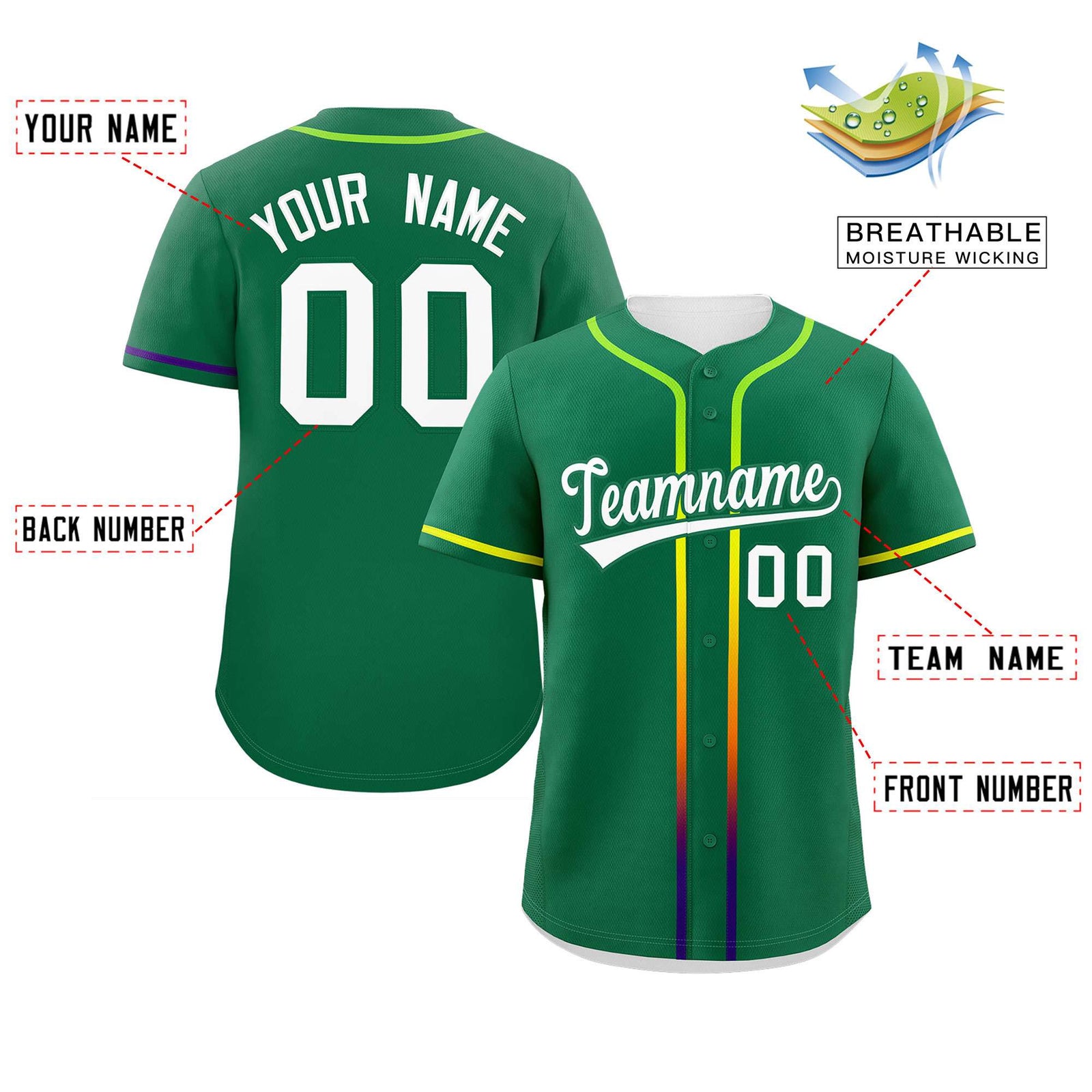 Custom Kelly Green White Personalized Gradient Ribbed Design Authentic Baseball Jersey