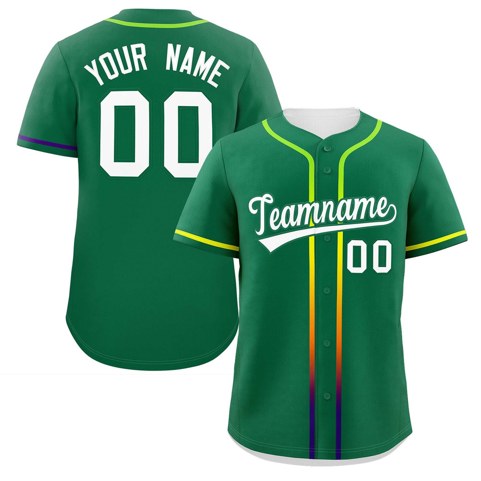 Custom Kelly Green White Personalized Gradient Ribbed Design Authentic Baseball Jersey