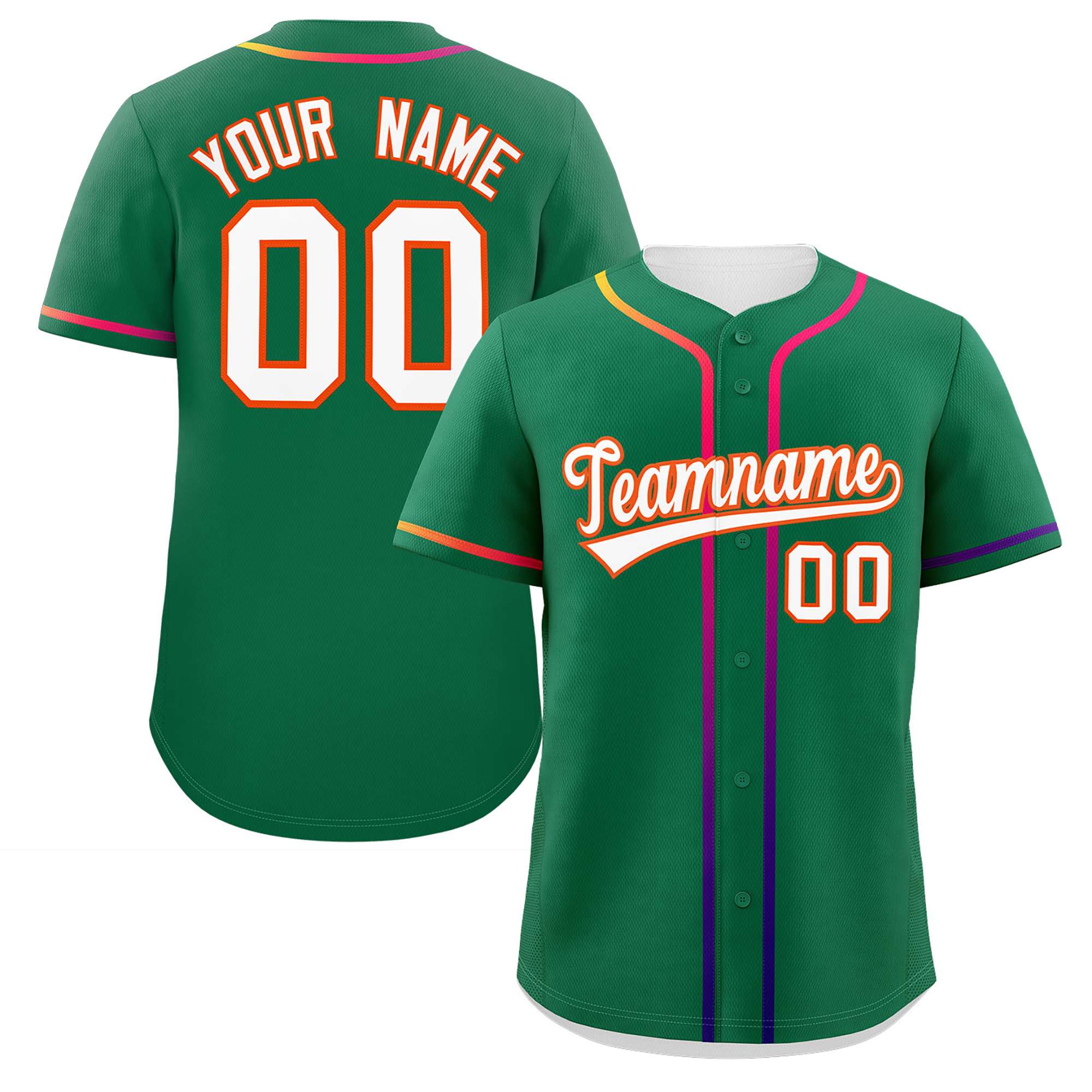 Custom Kelly Green White Personalized Gradient Ribbed Design Authentic Baseball Jersey