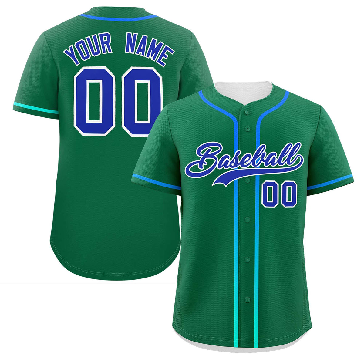 Custom Kelly Green Royal Personalized Gradient Ribbed Design Authentic Baseball Jersey