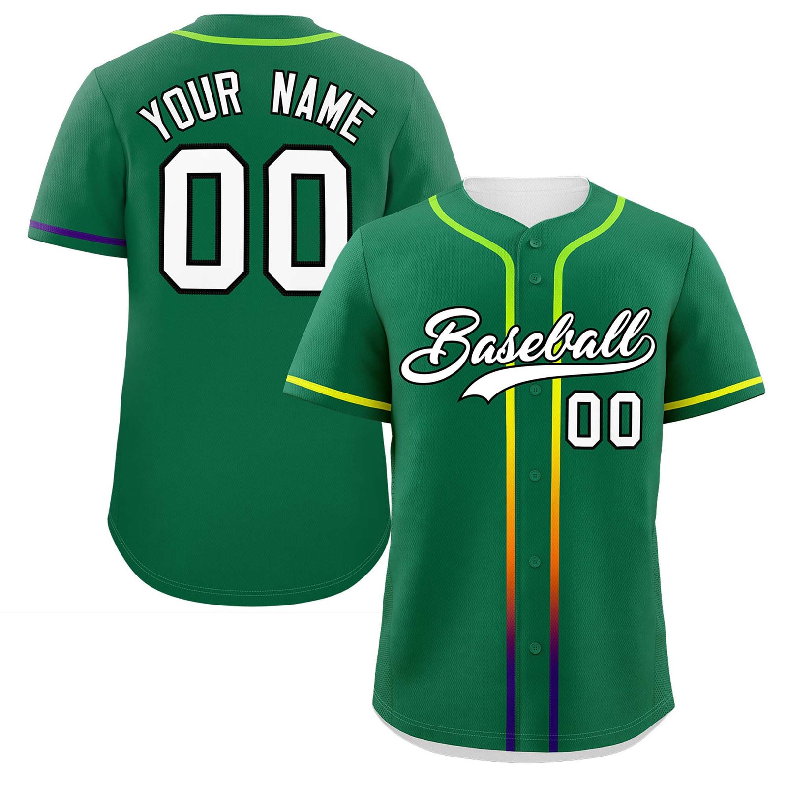Custom Kelly Green White Personalized Gradient Ribbed Design Authentic Baseball Jersey