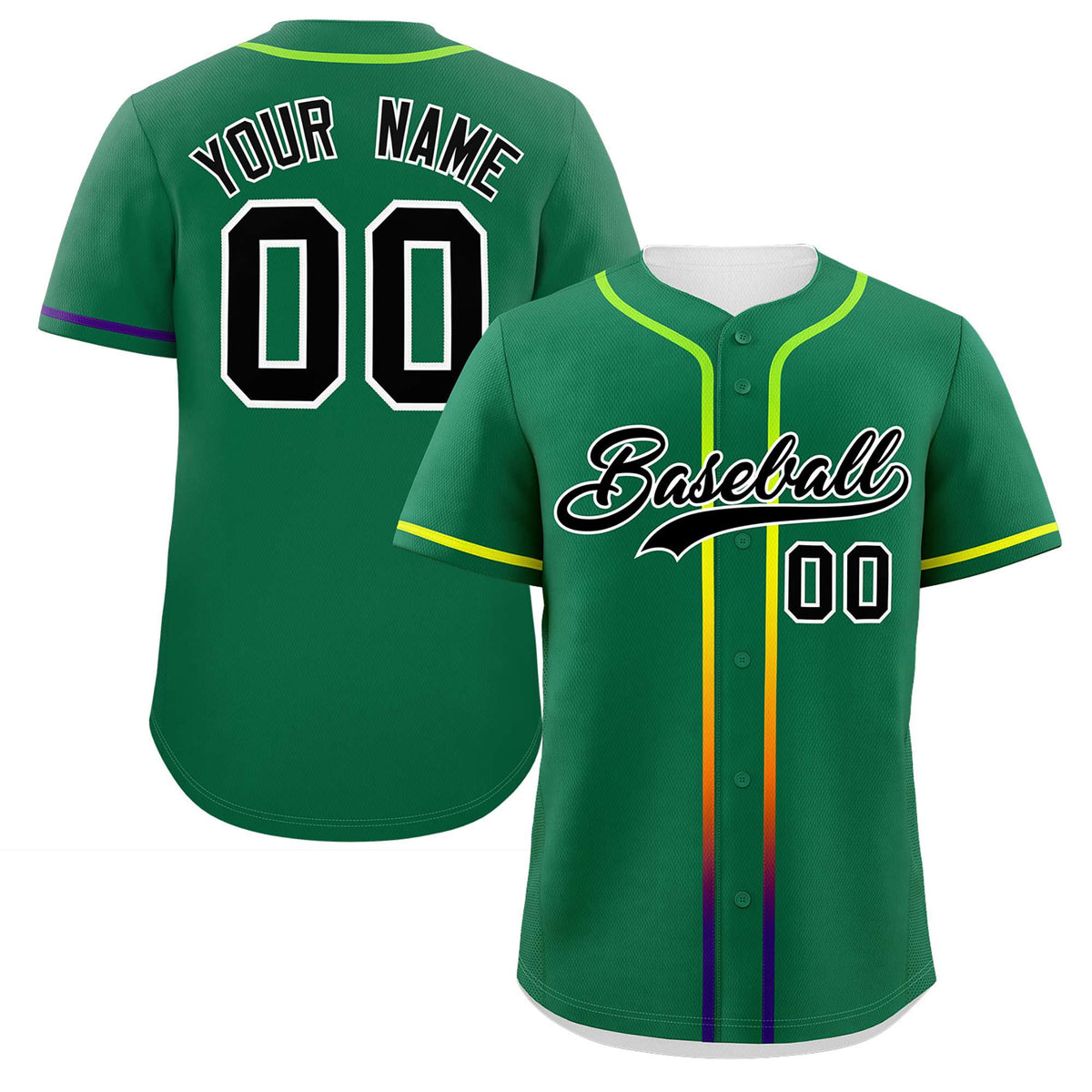 Custom Kelly Green Black Personalized Gradient Ribbed Design Authentic Baseball Jersey