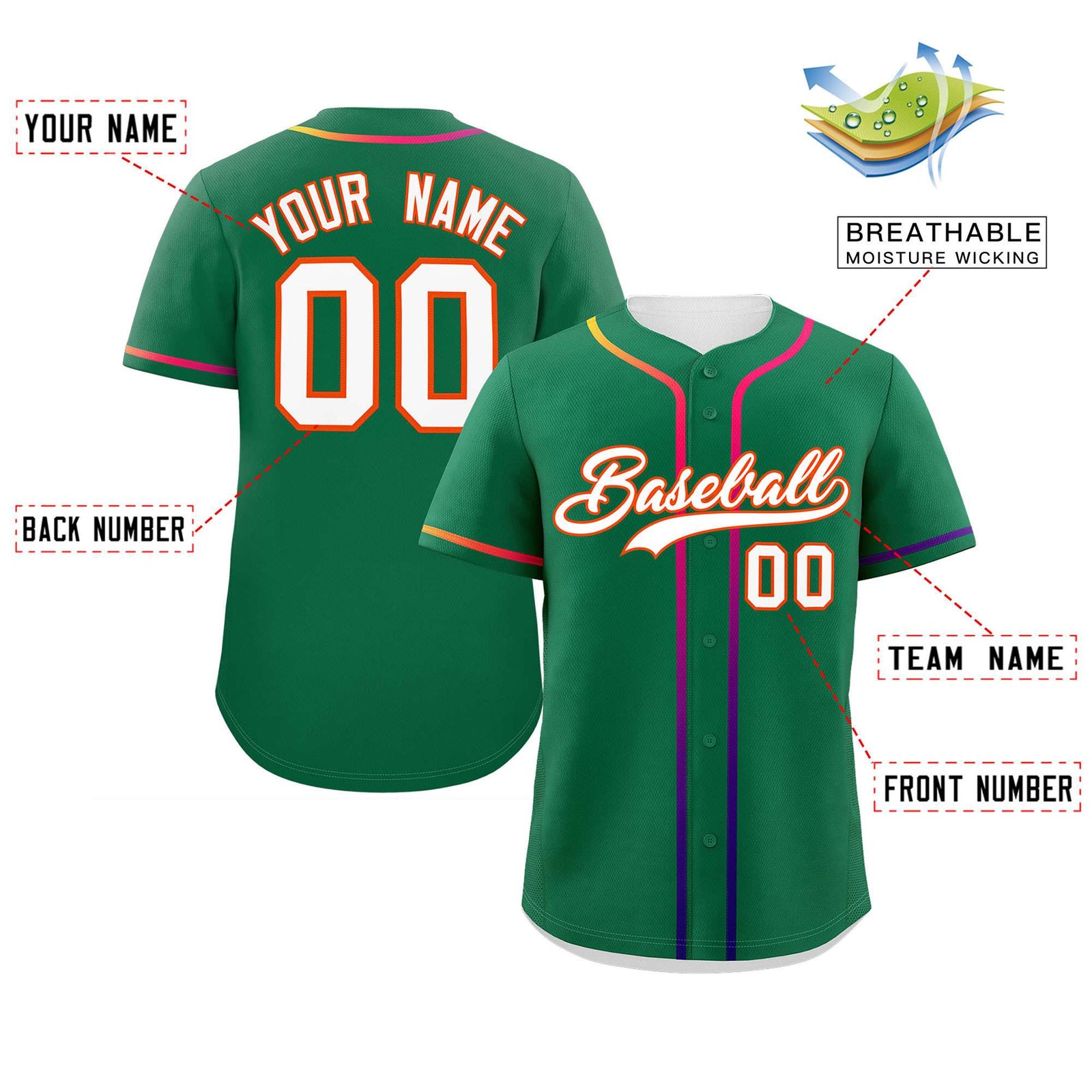 Custom Kelly Green White Personalized Gradient Ribbed Design Authentic Baseball Jersey