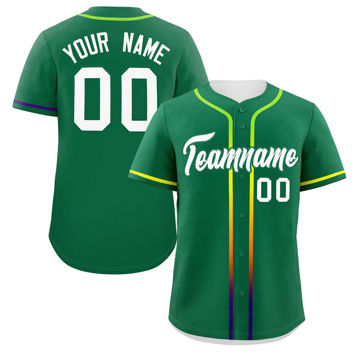 Custom Kelly Green White Personalized Gradient Ribbed Design Authentic Baseball Jersey