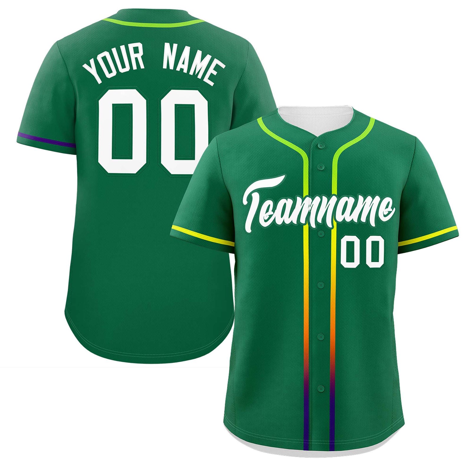 Custom Kelly Green White Personalized Gradient Ribbed Design Authentic Baseball Jersey