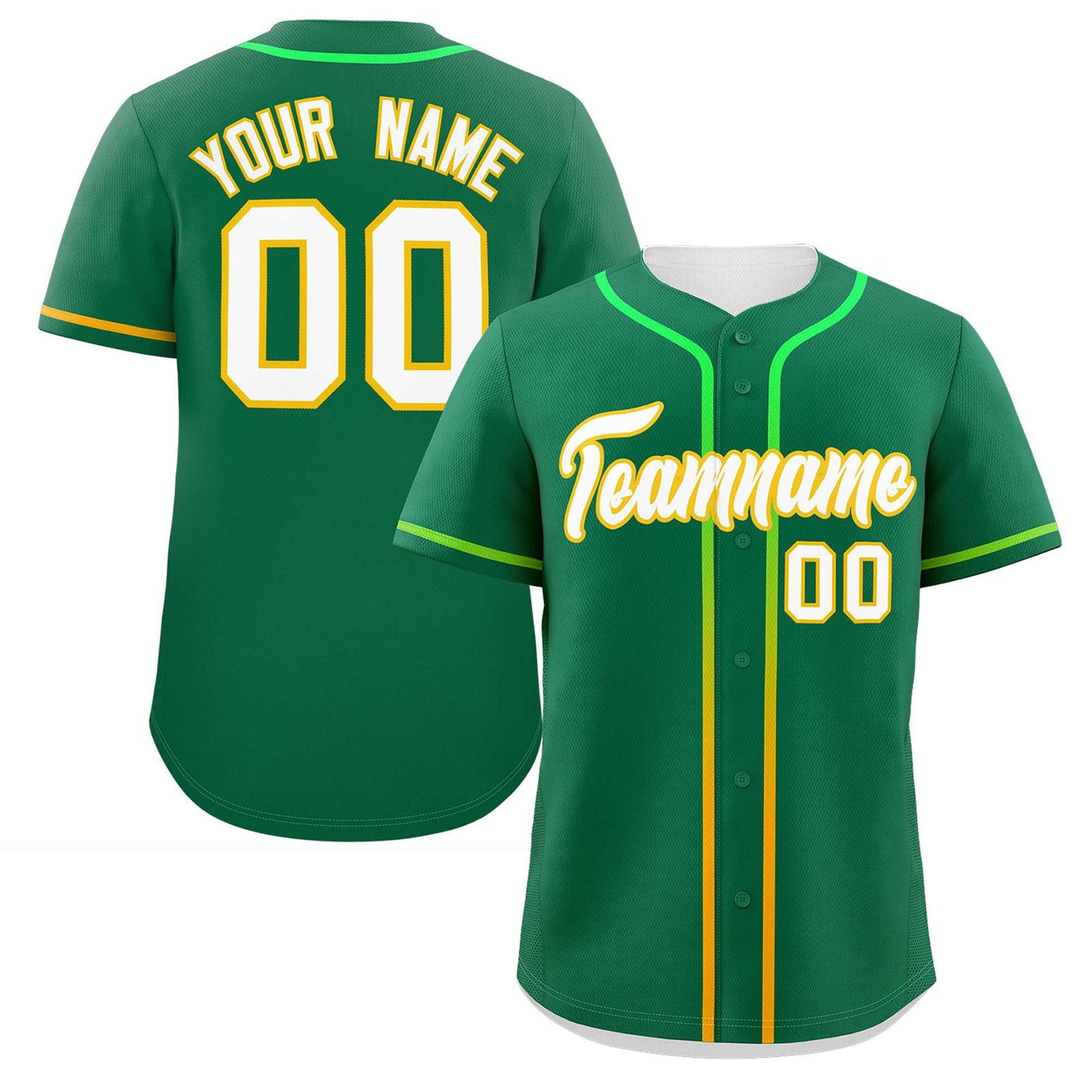 Custom Kelly Green White Personalized Gradient Ribbed Design Authentic Baseball Jersey