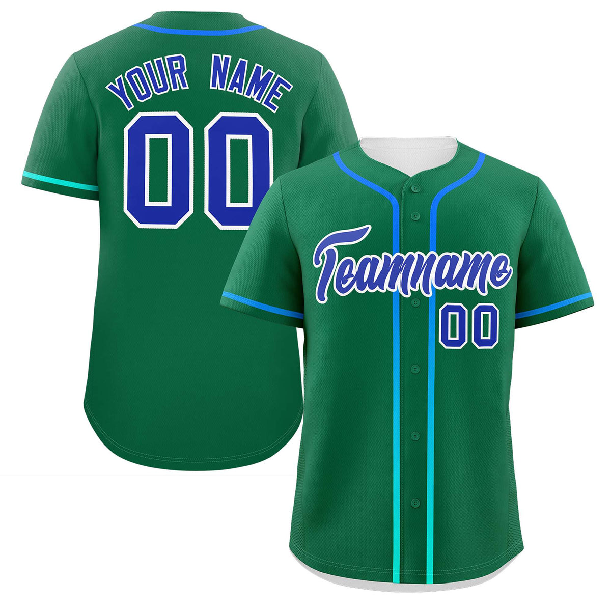 Custom Kelly Green Royal Personalized Gradient Ribbed Design Authentic Baseball Jersey