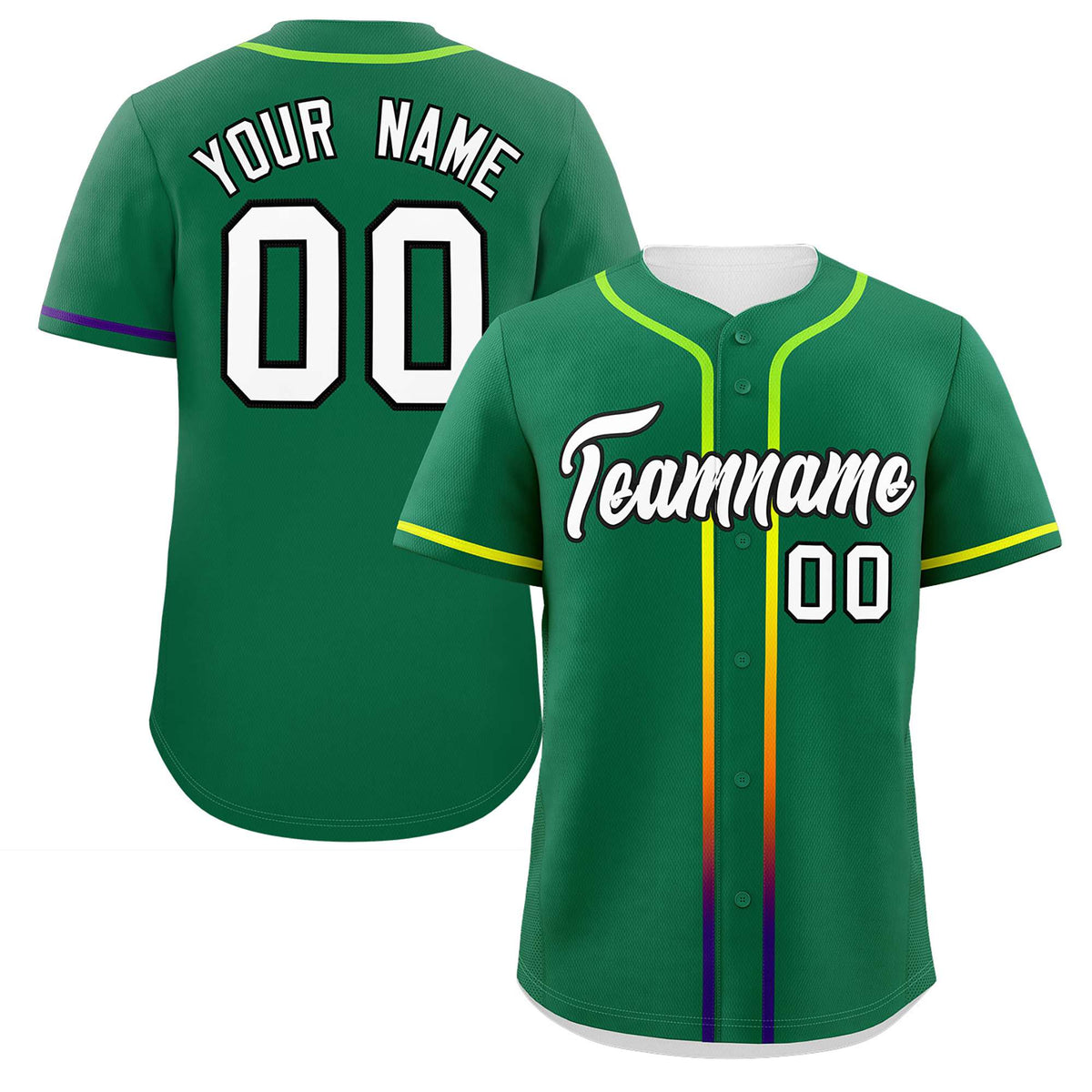 Custom Kelly Green White Personalized Gradient Ribbed Design Authentic Baseball Jersey