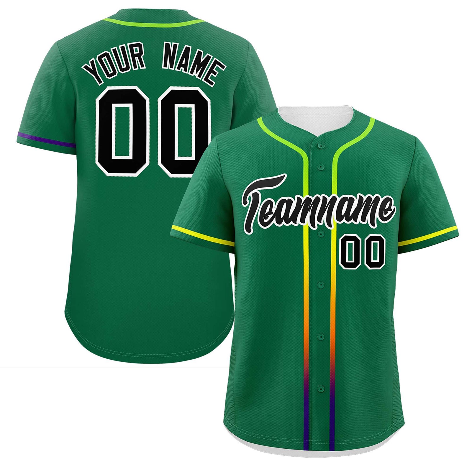 Custom Kelly Green Black Personalized Gradient Ribbed Design Authentic Baseball Jersey