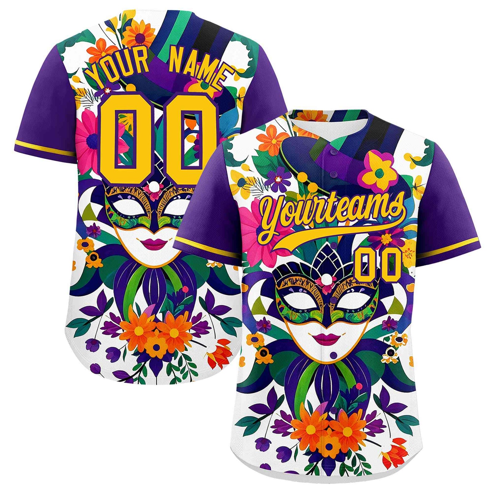 Custom White Purple Personalization Mardi Gras Authentic Baseball Jersey| KXKSHOP