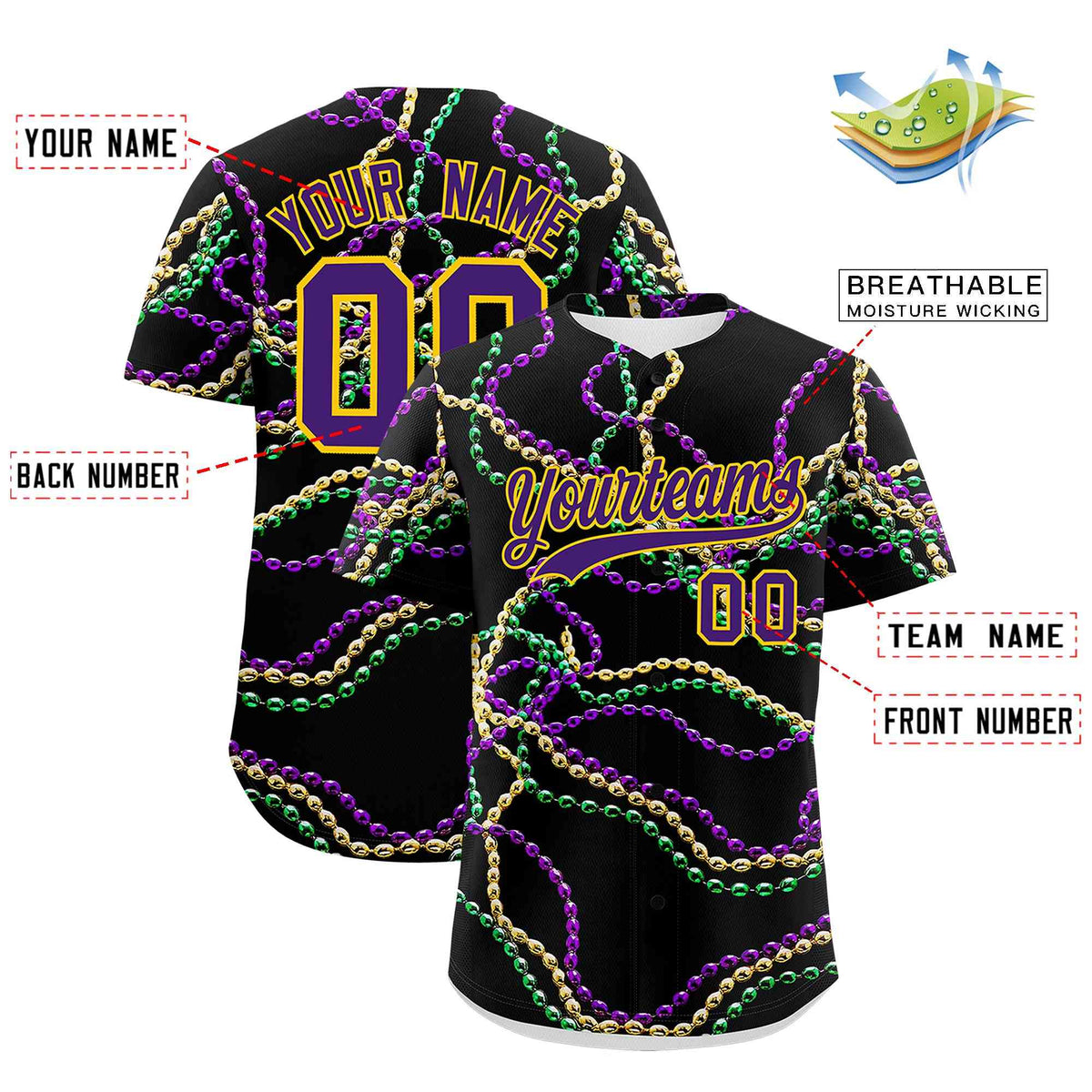 Custom Black Purple Personalization Graffiti Mardi Gras Authentic Baseball Jersey| KXKSHOP