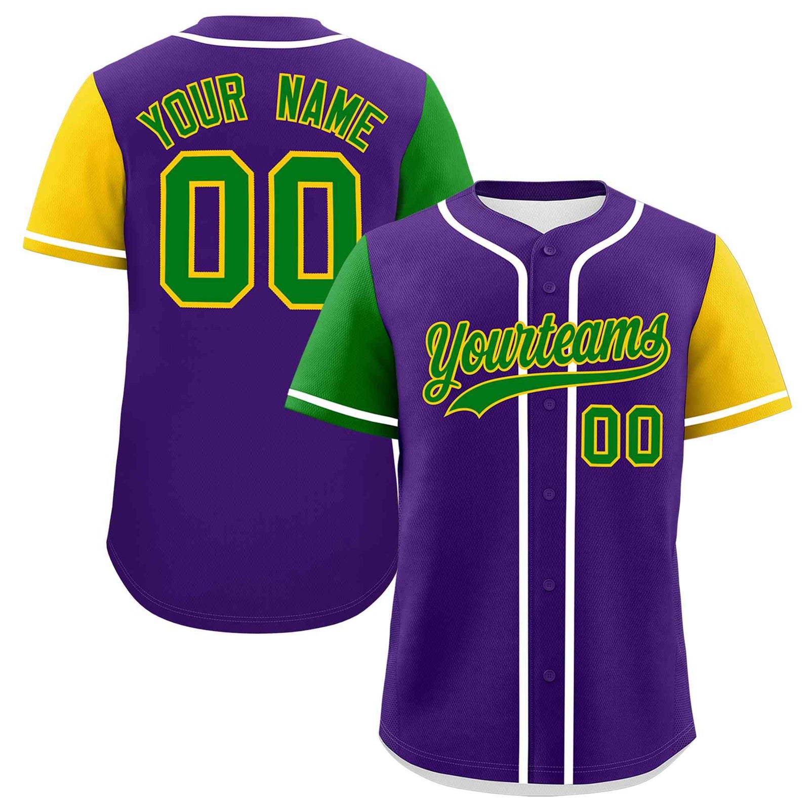 Custom Purple Kelly Green Gold Personalization Mardi Gras Authentic Baseball Jersey| KXKSHOP