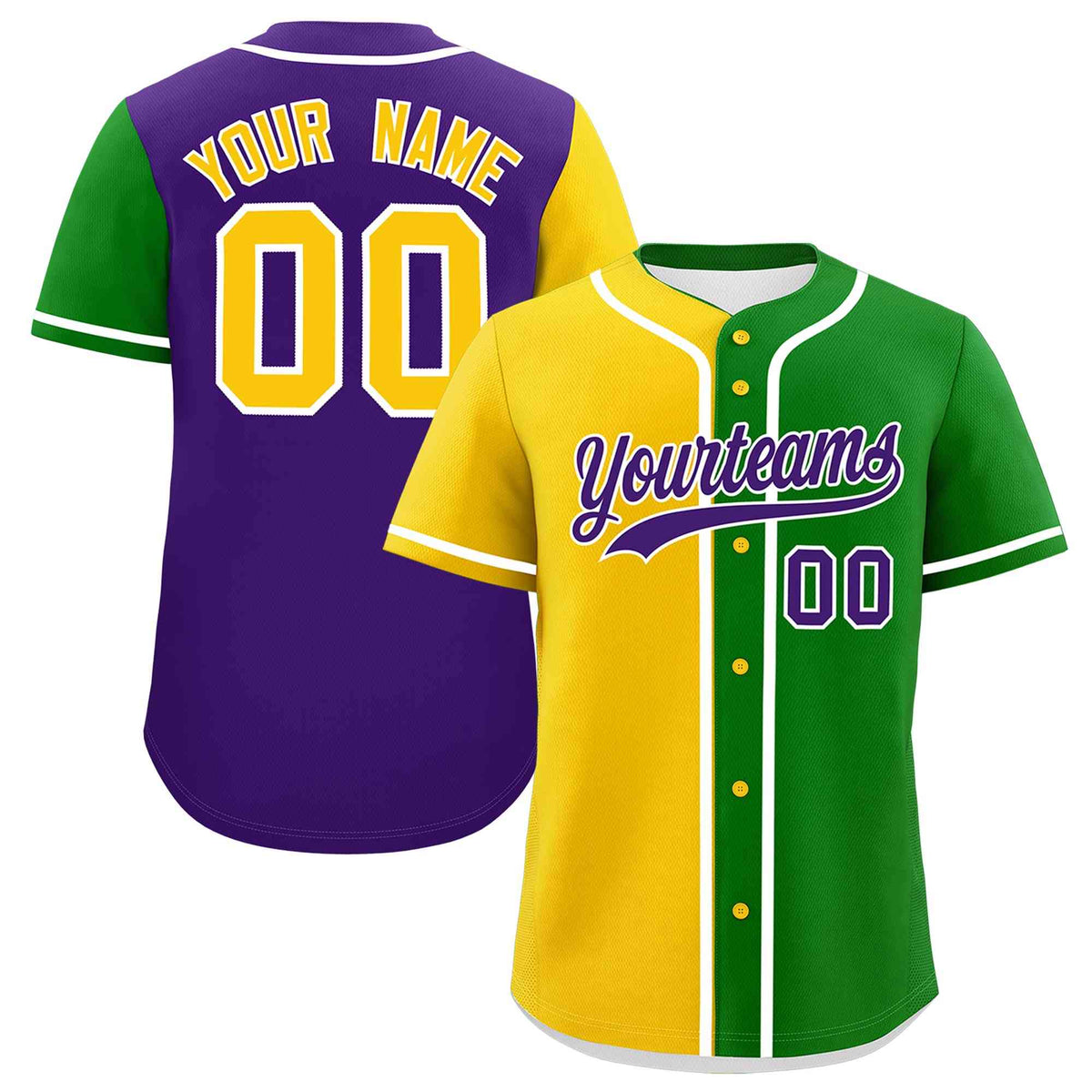 Custom Gold Kelly Green Personalization Mardi Gras Authentic Baseball Jersey| KXKSHOP