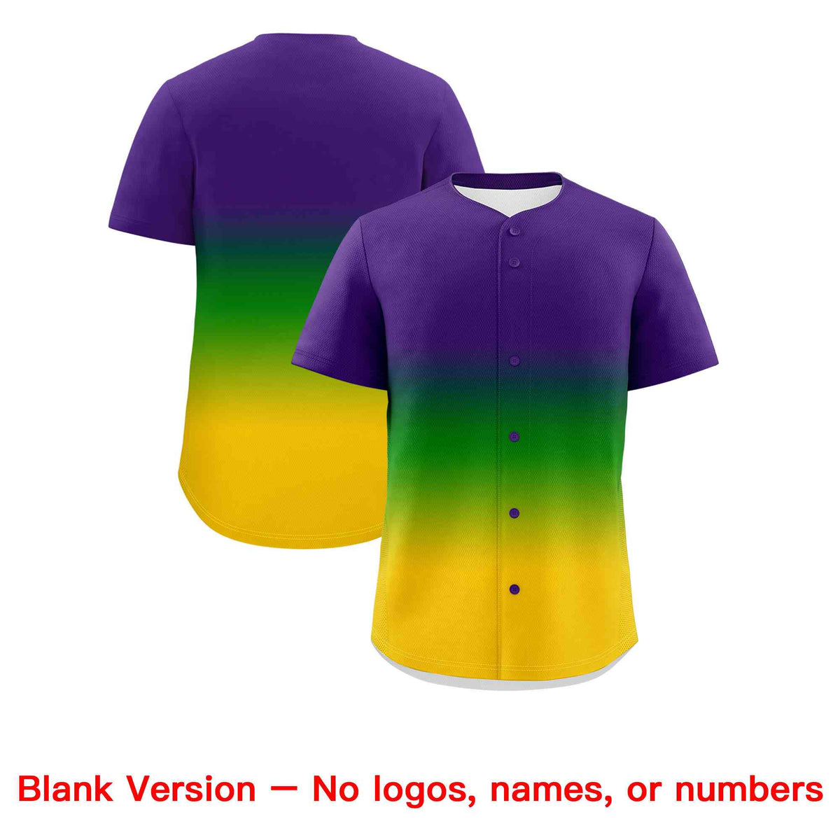 Custom Purple Kelly Green Gold Personalization Gradient Mardi Gras Authentic Baseball Jersey| KXKSHOP