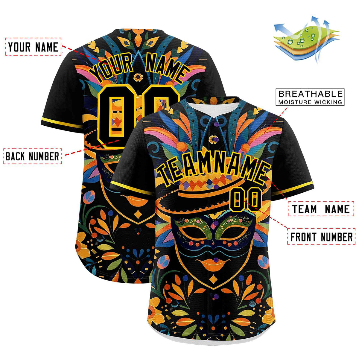 Custom Black Gold Personalization Graffiti Mardi Gras Authentic Baseball Jersey| KXKSHOP