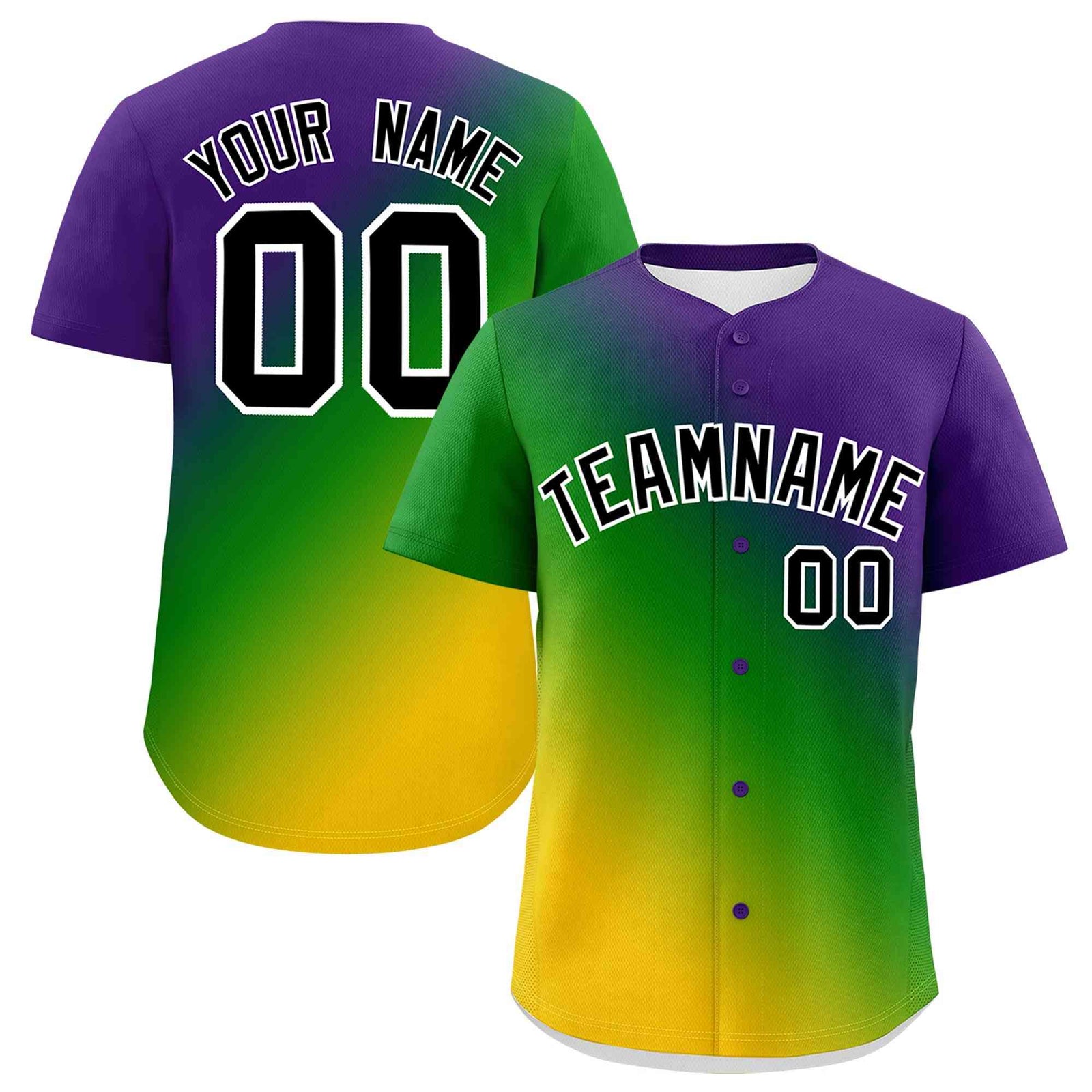 Custom Purple Kelly Green Personalization Mardi Gras Authentic Baseball Jersey| KXKSHOP