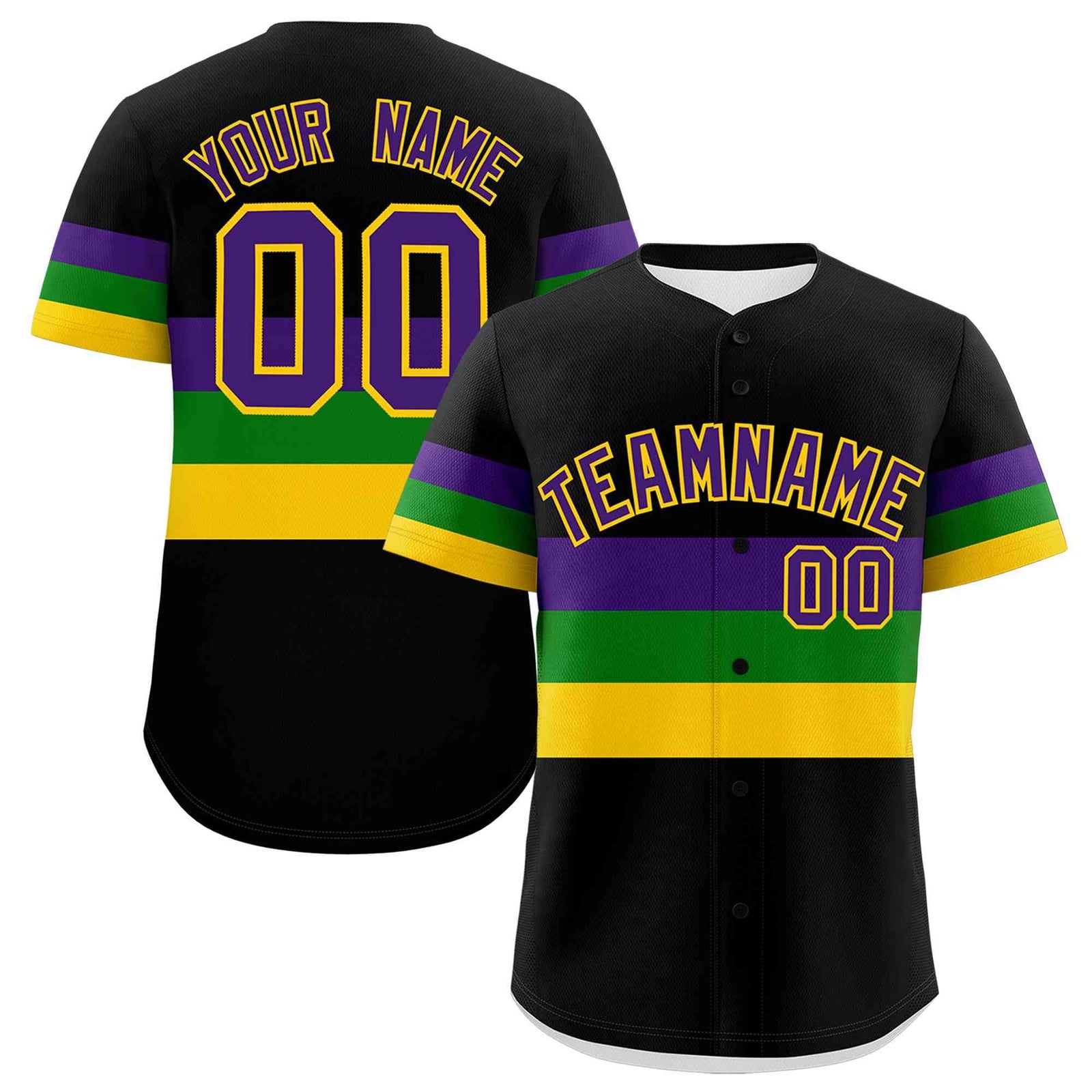Custom Black Purple Kelly Green Gold Personalization Mardi Gras Authentic Baseball Jersey| KXKSHOP