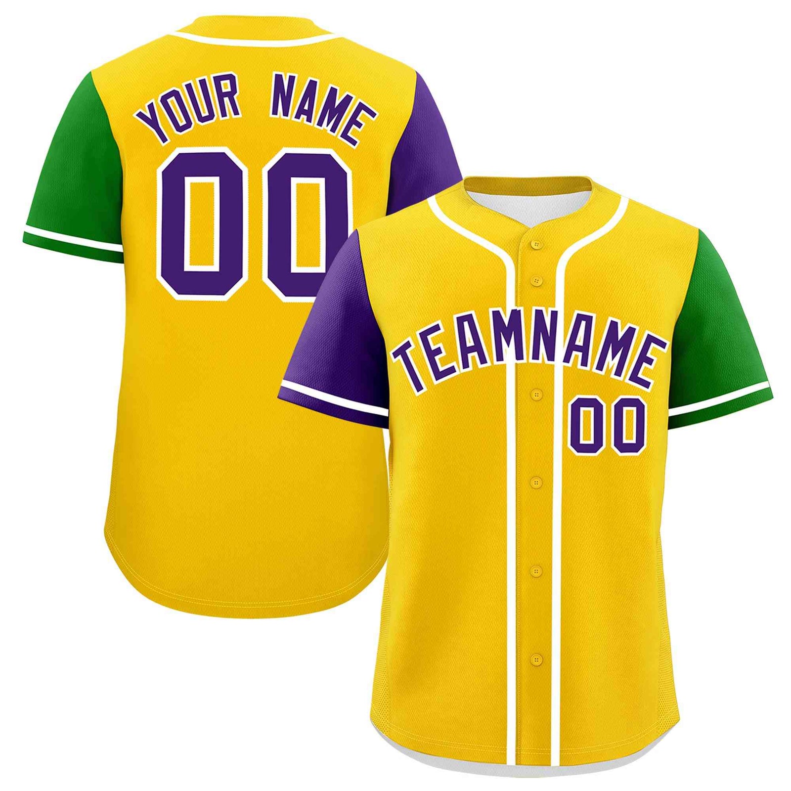 Custom Gold Purple Personalization Mardi Gras Authentic Baseball Jersey| KXKSHOP