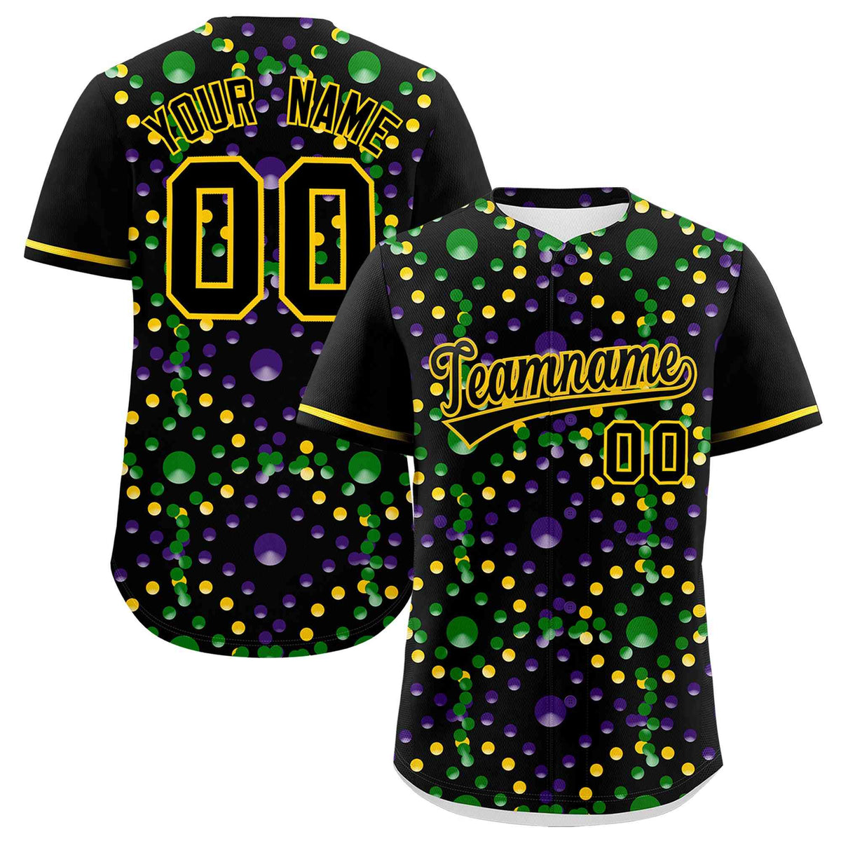Custom Black Gold Graffiti Personalization Mardi Gras Authentic Baseball Jersey| KXKSHOP