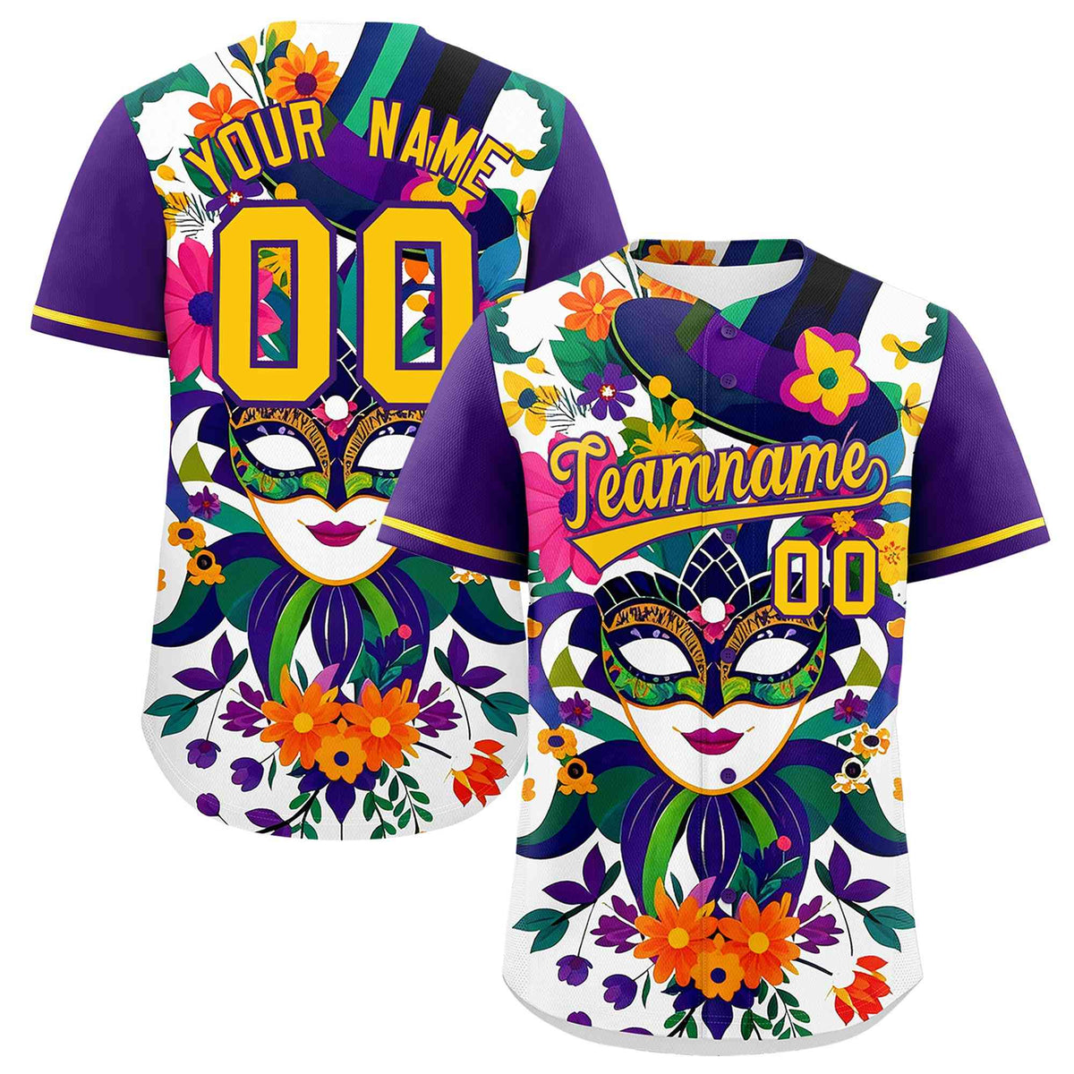 Custom White Purple Personalization Mardi Gras Authentic Baseball Jersey| KXKSHOP