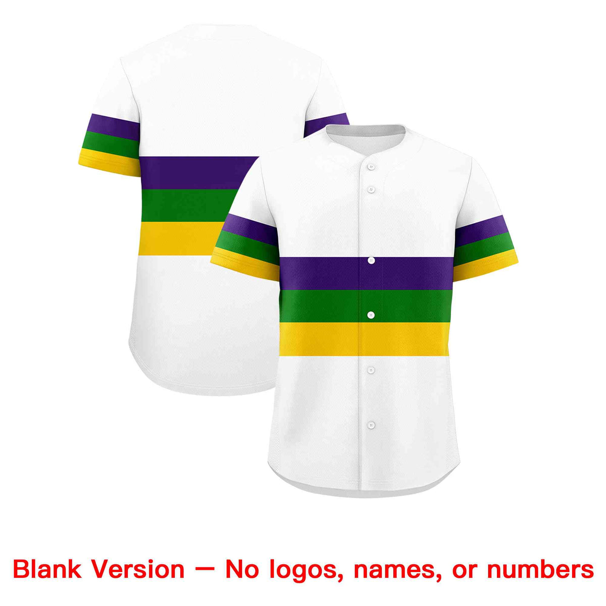 Custom White Purple Kelly Green Gold Personalization Mardi Gras Authentic Baseball Jersey| KXKSHOP