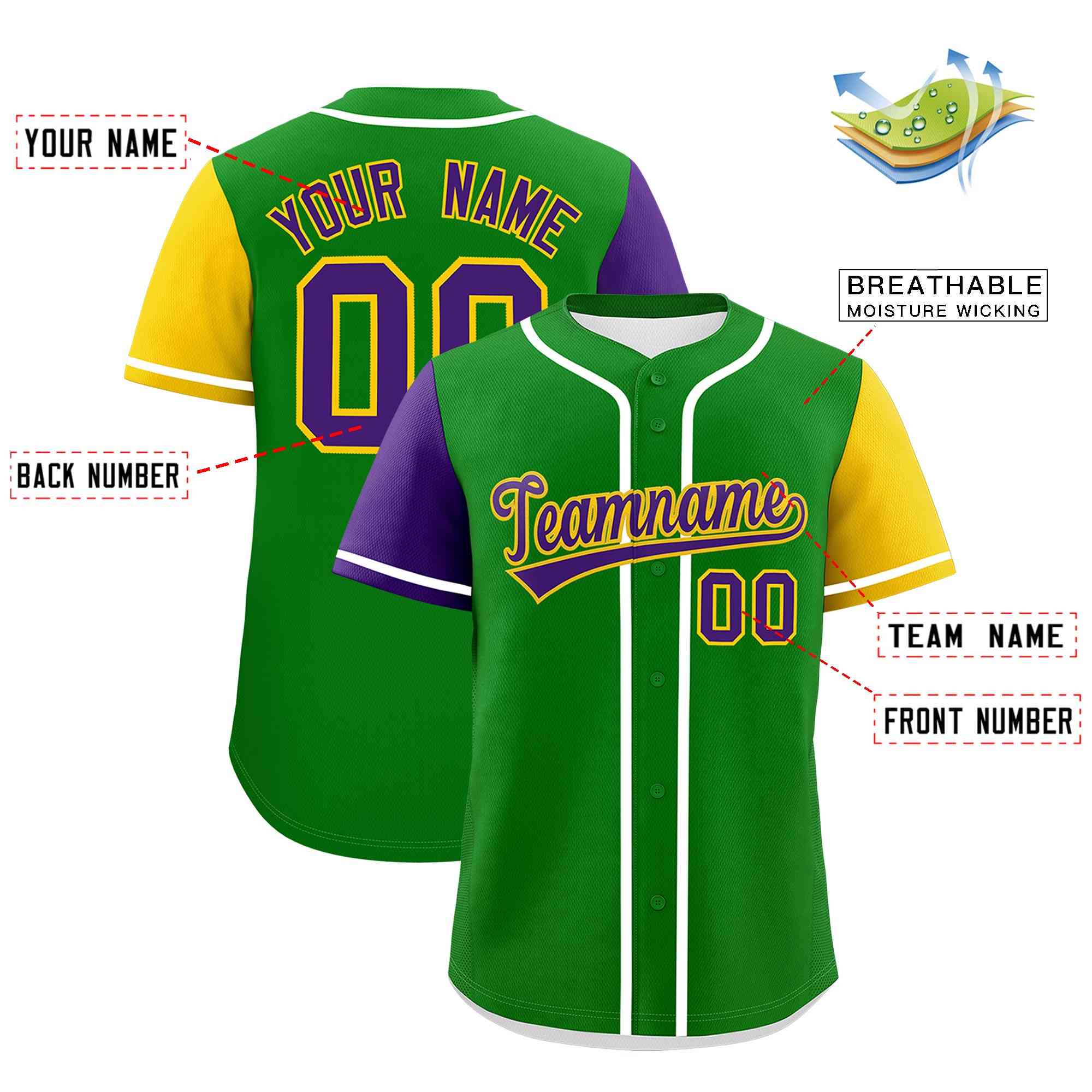 Custom Kelly Green Purple Personalization Mardi Gras Authentic Baseball Jersey| KXKSHOP