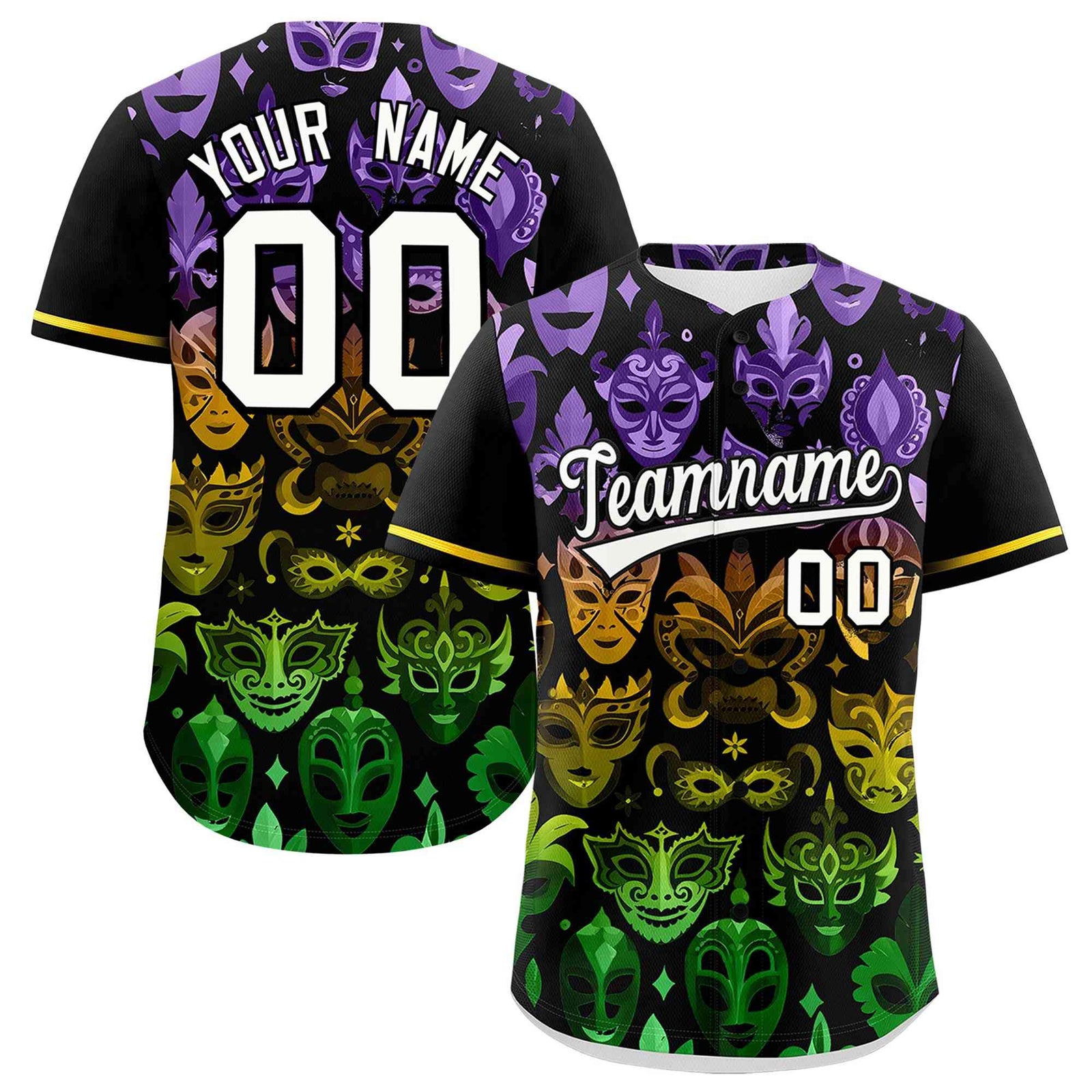 Custom Black White Personalization Mardi Gras Authentic Baseball Jersey| KXKSHOP