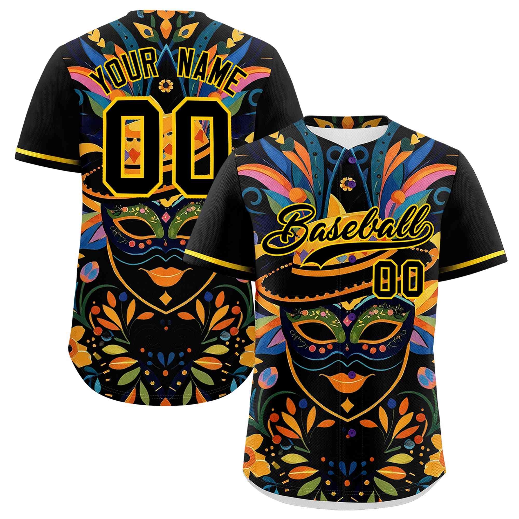 Custom Black Gold Personalization Graffiti Mardi Gras Authentic Baseball Jersey| KXKSHOP