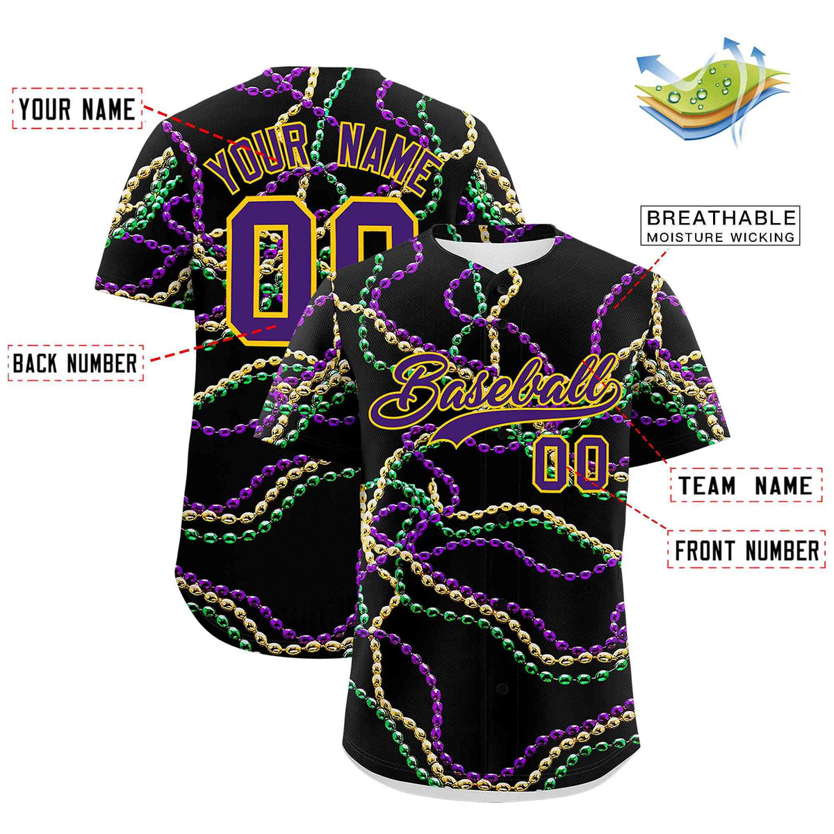 Custom Black Purple Personalization Graffiti Mardi Gras Authentic Baseball Jersey| KXKSHOP