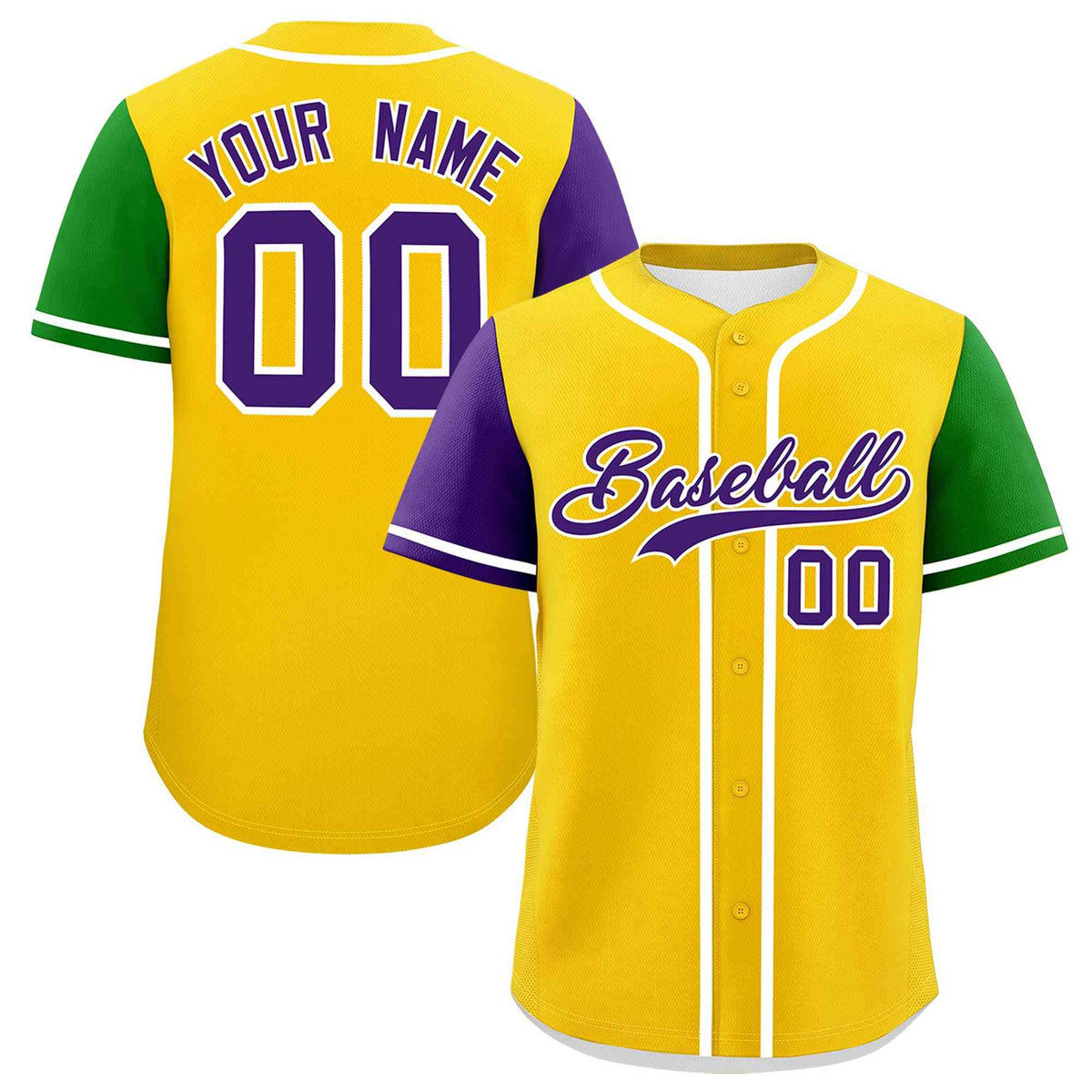 Custom Gold Purple Personalization Mardi Gras Authentic Baseball Jersey| KXKSHOP