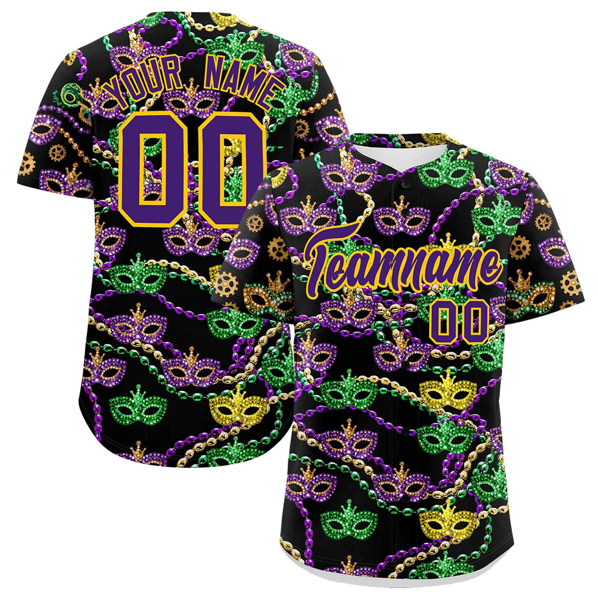Custom Black Purple Personalization Mardi Gras Authentic Baseball Jersey| KXKSHOP