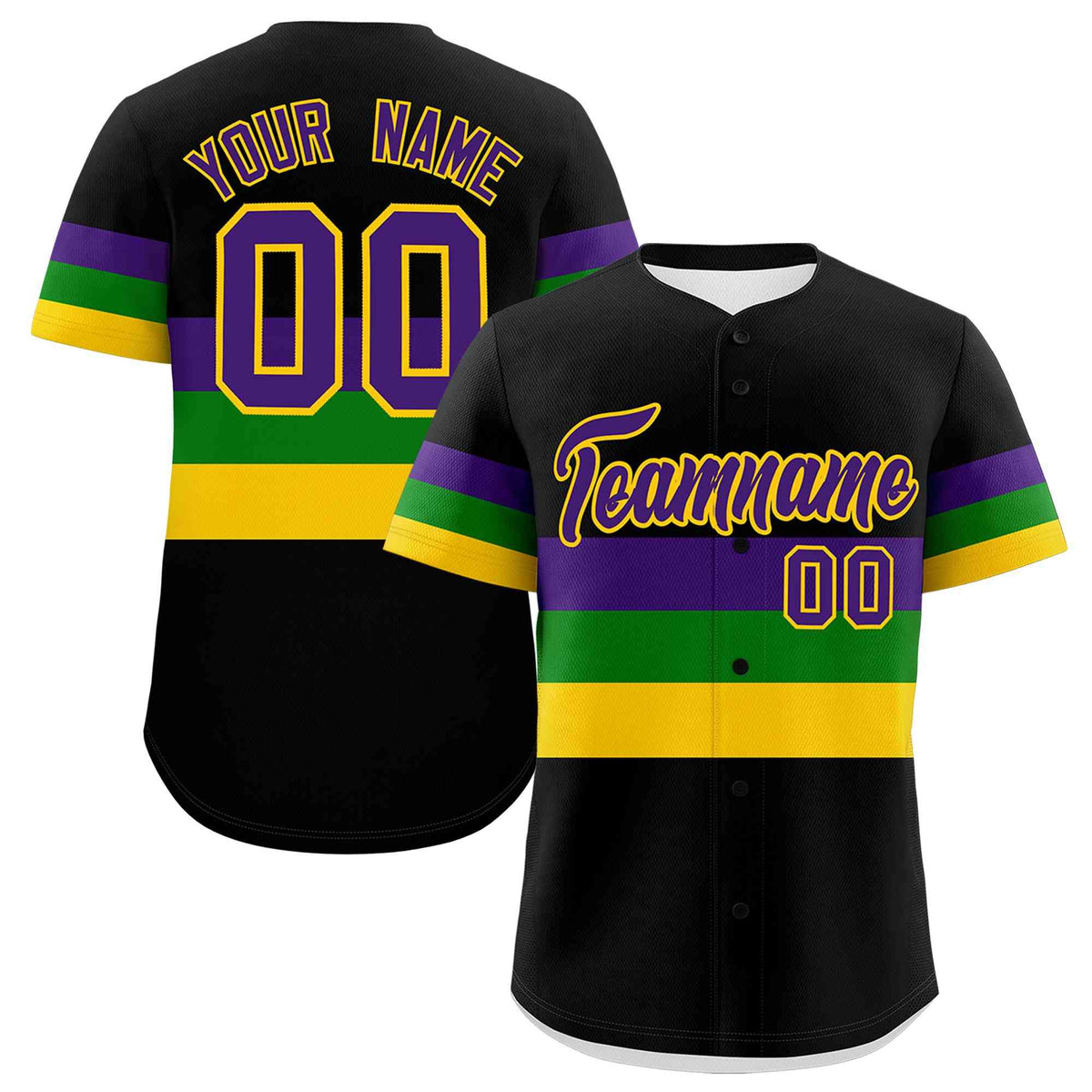 Custom Black Purple Kelly Green Gold Personalization Mardi Gras Authentic Baseball Jersey| KXKSHOP