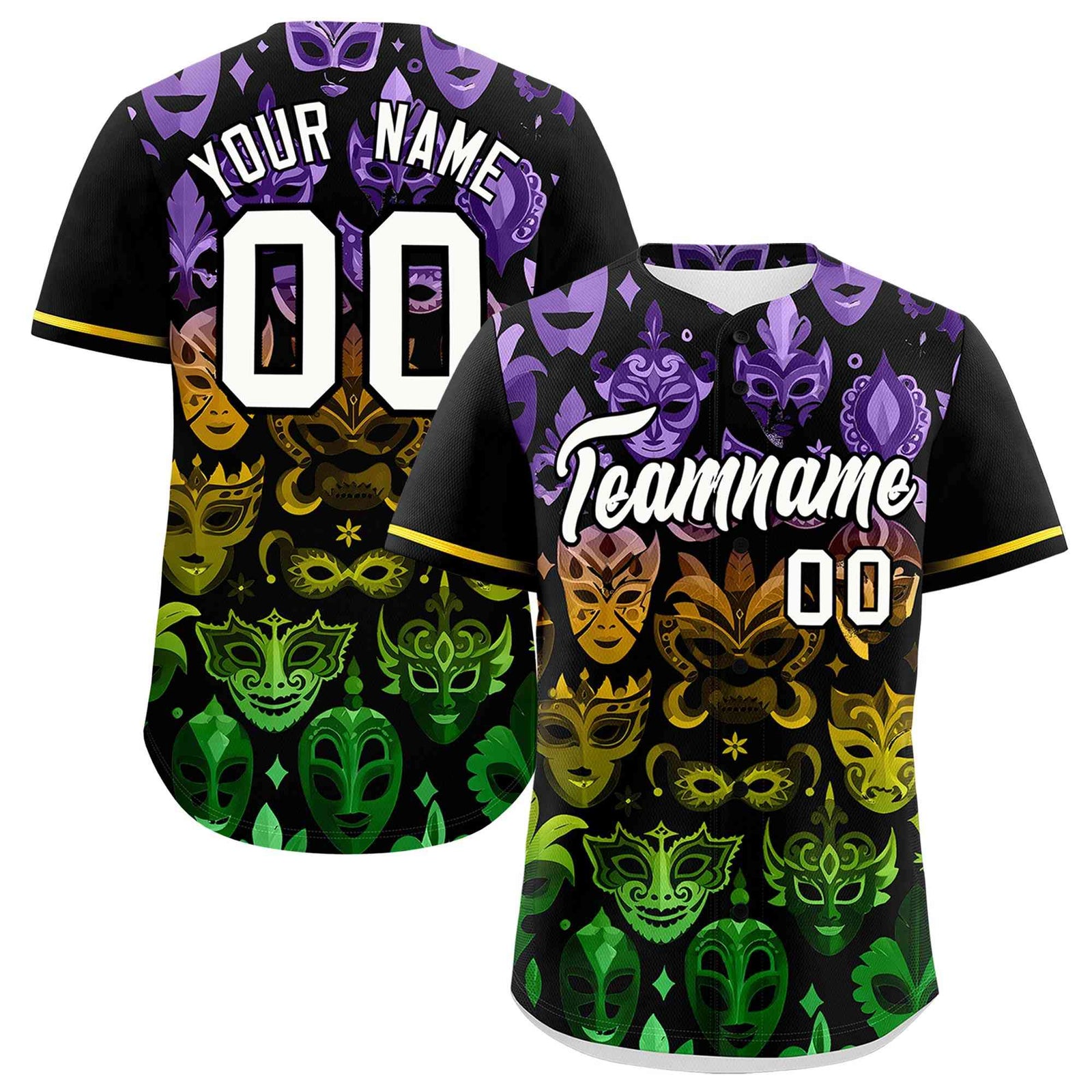 Custom Black White Personalization Mardi Gras Authentic Baseball Jersey| KXKSHOP