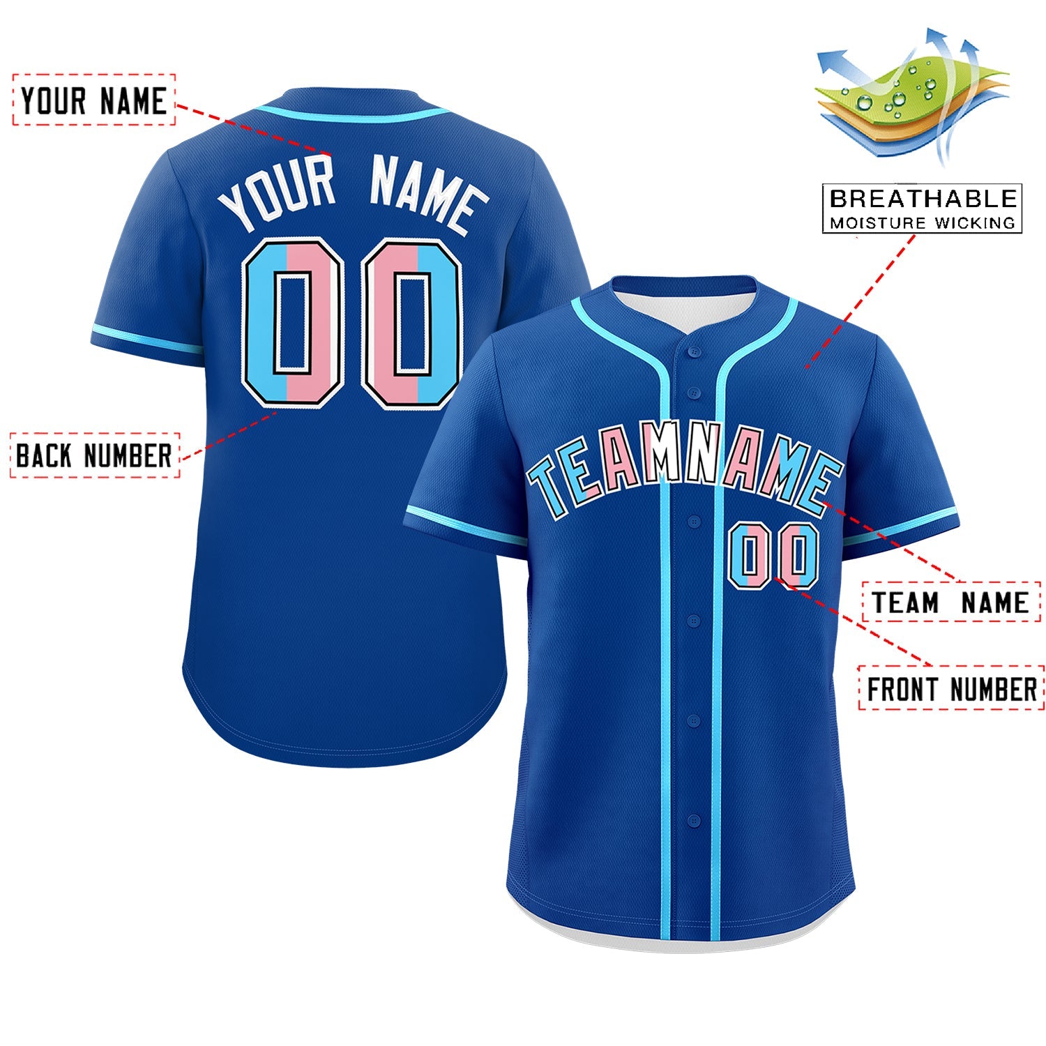 Custom Royal Blue Powder Blue Transgender For Pride Month Classic Style Baseball Jersey| KXKSHOP