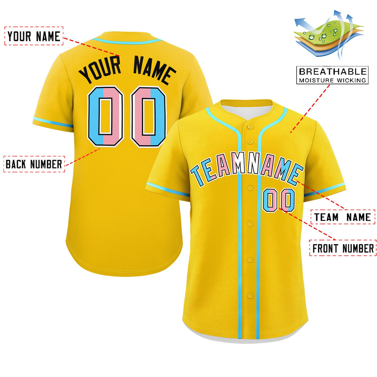 Custom Gold Powder Blue Transgender For Pride Month Classic Style Baseball Jersey| KXKSHOP