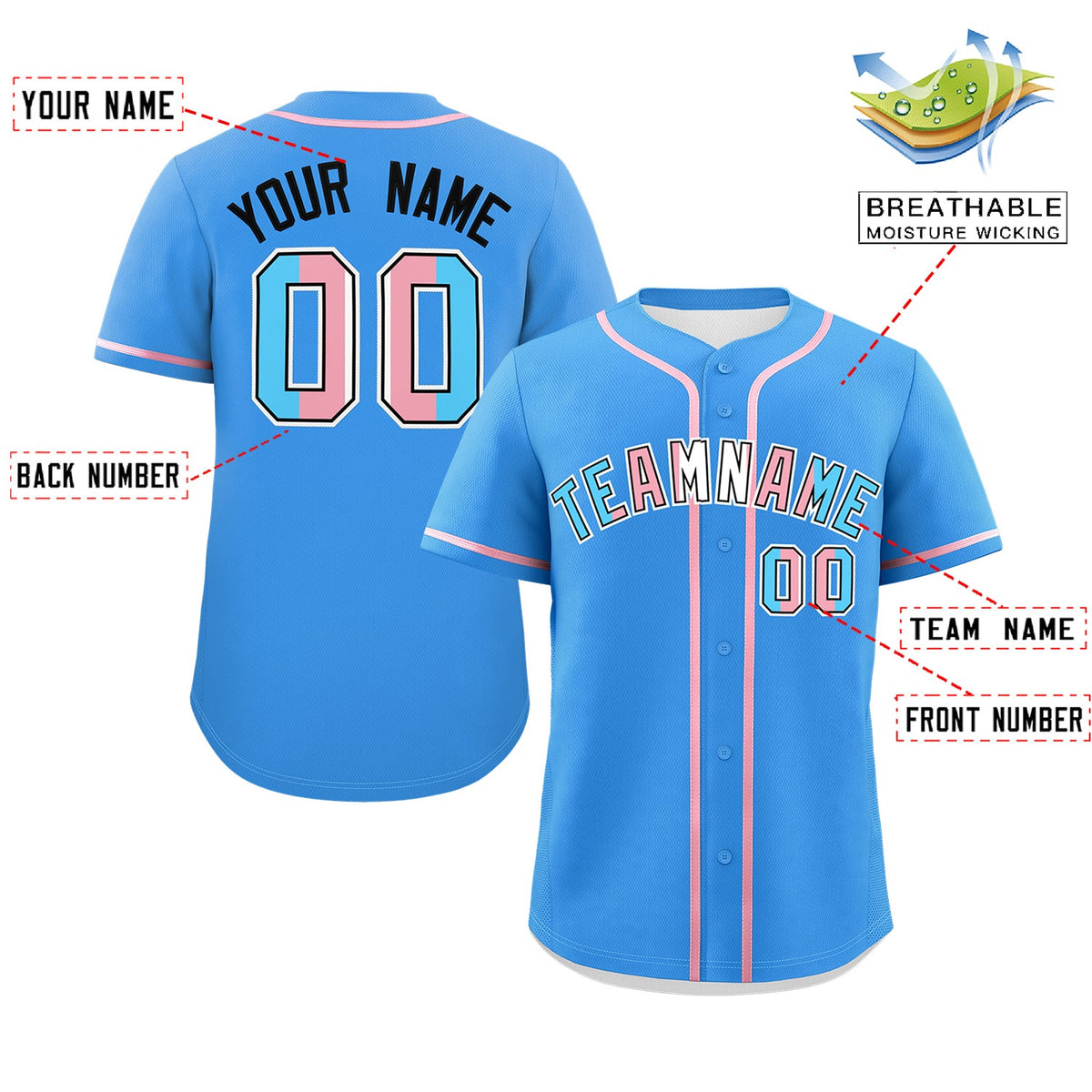 Custom Powder Blue Black Transgender For Pride Month Classic Style Baseball Jersey| KXKSHOP
