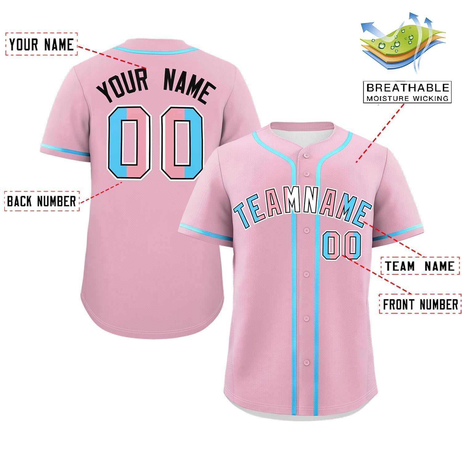Custom Light Pink Powder Blue Transgender For Pride Month Classic Style Baseball Jersey| KXKSHOP