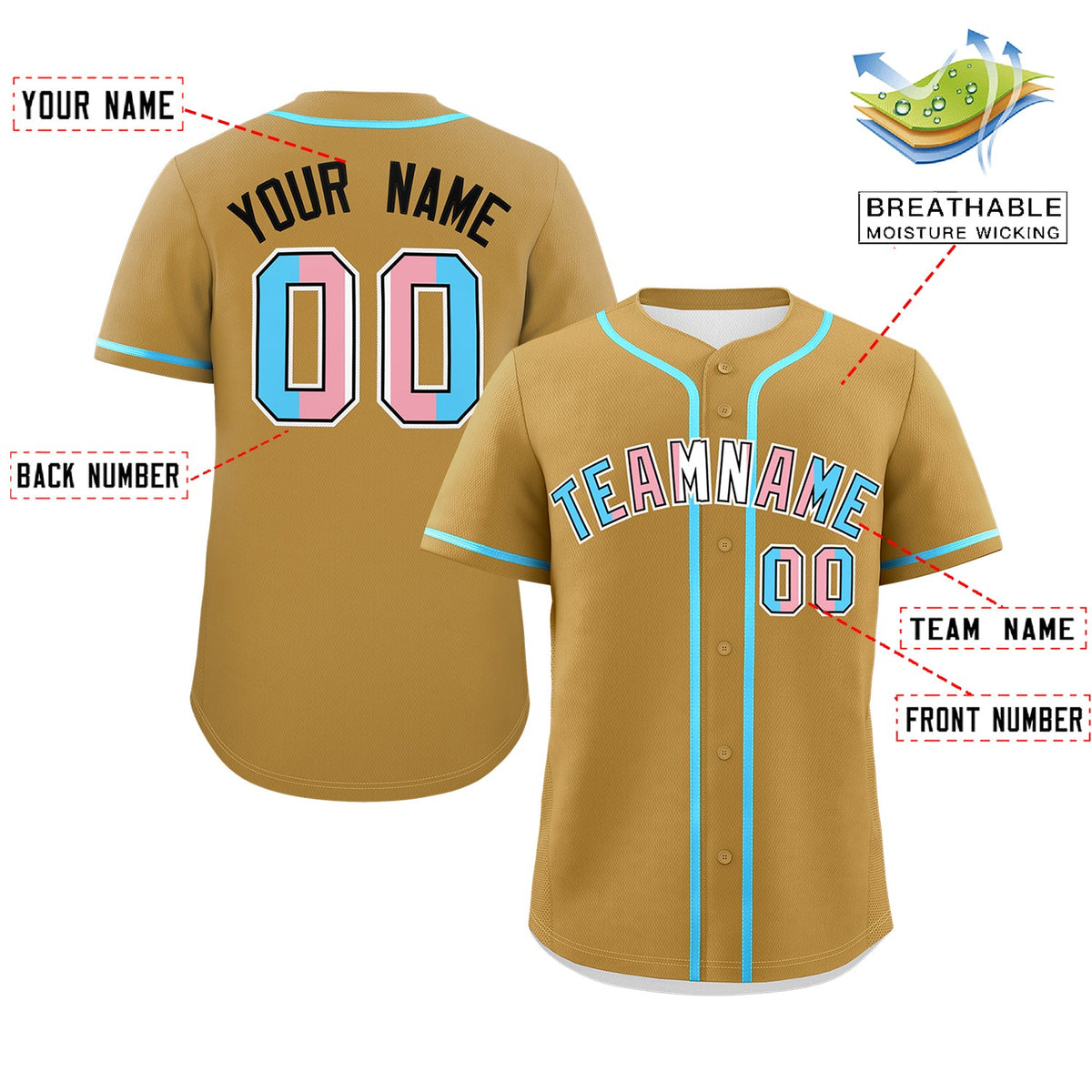 Custom Old Gold Powder Blue Transgender For Pride Month Classic Style Baseball Jersey| KXKSHOP