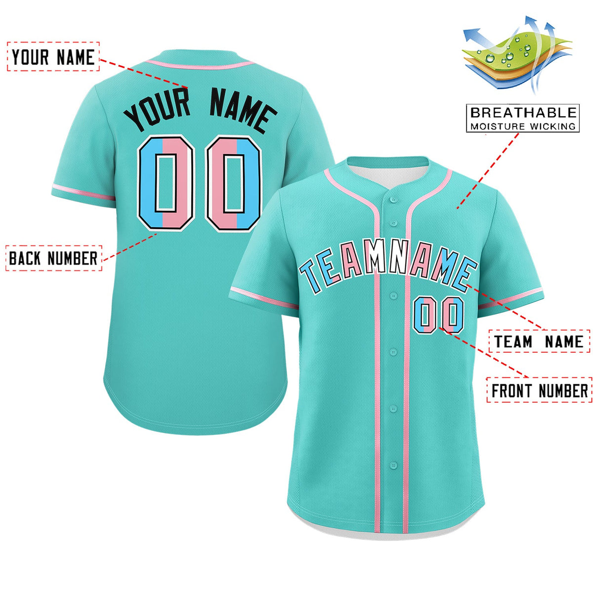 Custom Bright Green Powder Blue Transgender For Pride Month Classic Style Baseball Jersey| KXKSHOP