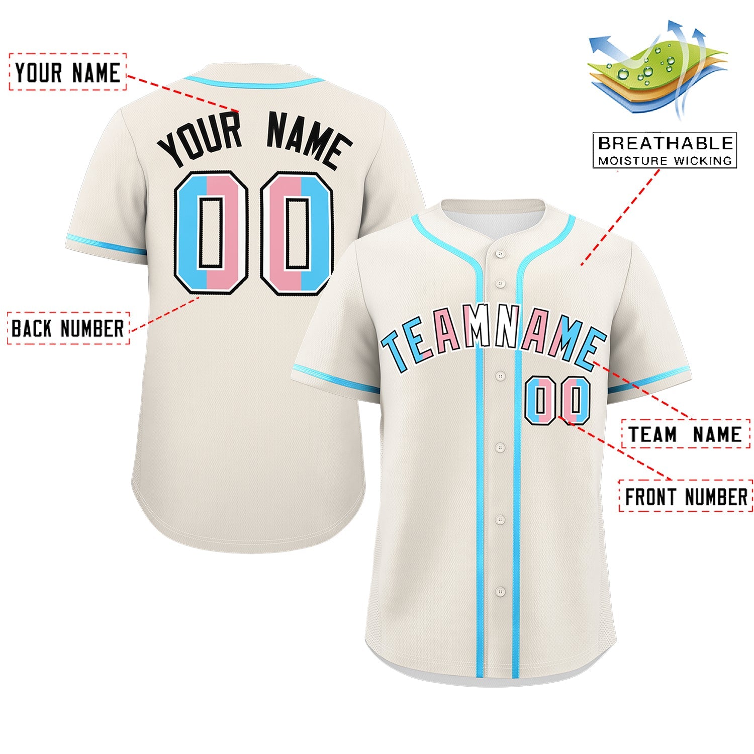 Custom Cream Powder Blue Transgender For Pride Month Classic Style Baseball Jersey| KXKSHOP
