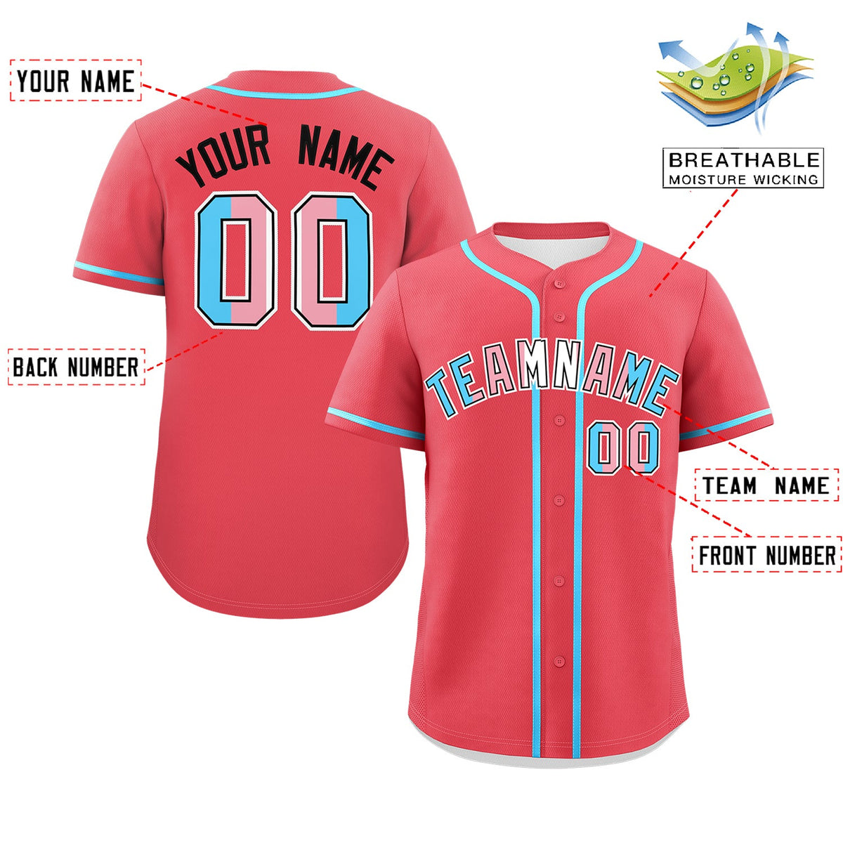 Custom Light Red Powder Blue Transgender For Pride Month Classic Style Baseball Jersey| KXKSHOP