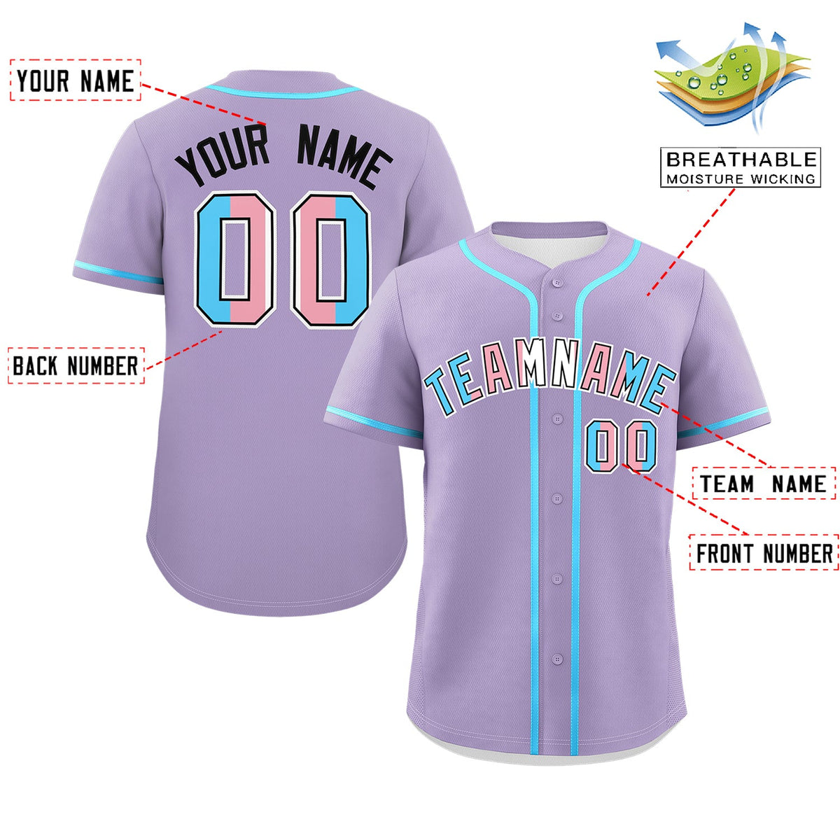 Custom Light Purple Powder Blue Transgender For Pride Month Classic Style Baseball Jersey| KXKSHOP