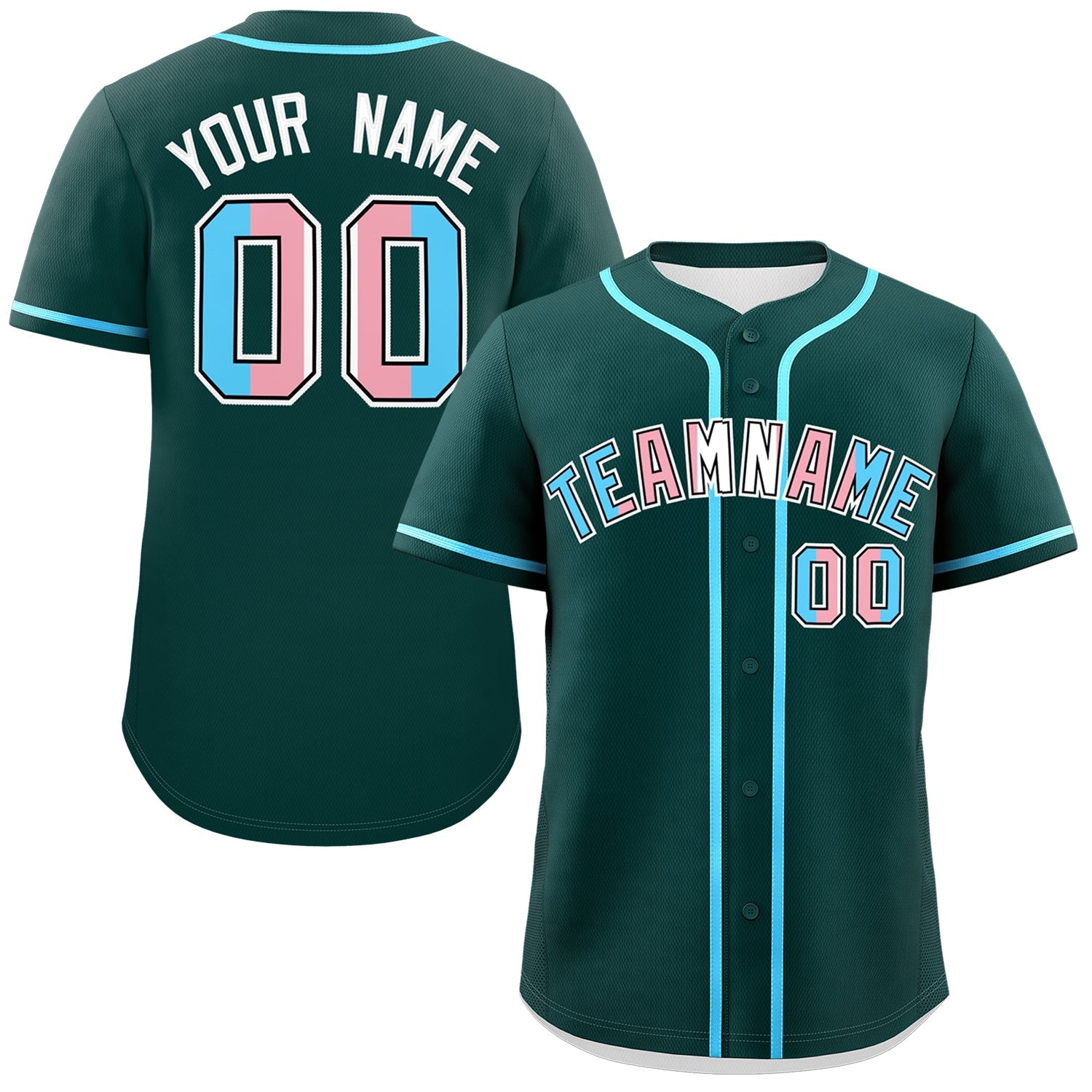 Custom Midnight Green Powder Blue Transgender For Pride Month Classic Style Baseball Jersey| KXKSHOP